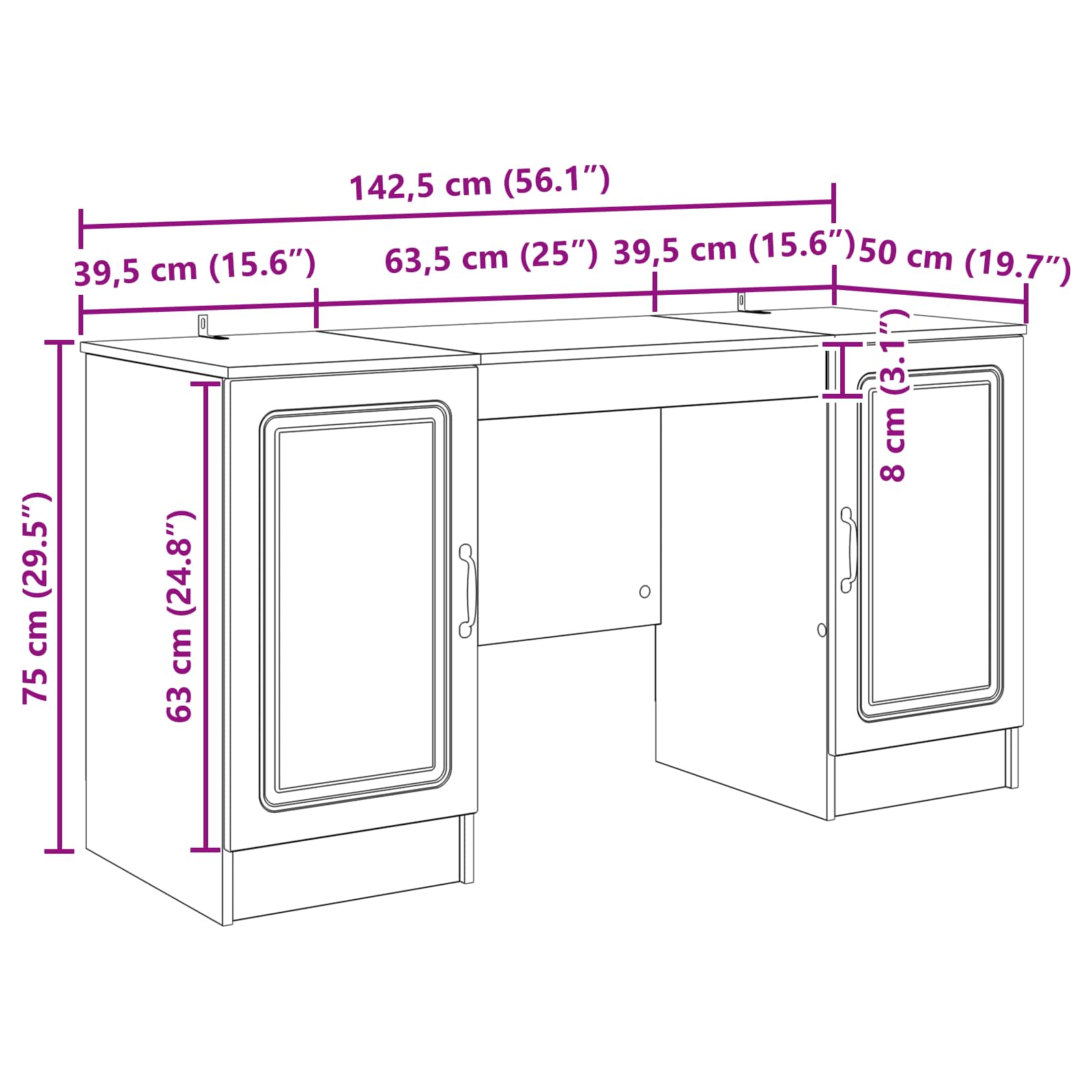 Bureau Blanc brillant 142,5 x 50 x 75 cm Bois d'ingénierie - XIOS