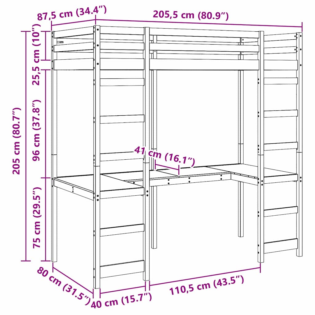 Cadre de lit mezzanine Naturel 80 x 200 cm Pin massif - XIOS