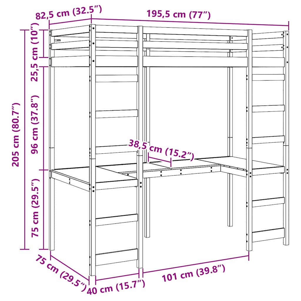 Cadre de lit mezzanine Naturel 75 x 190 cm Pin massif - XIOS