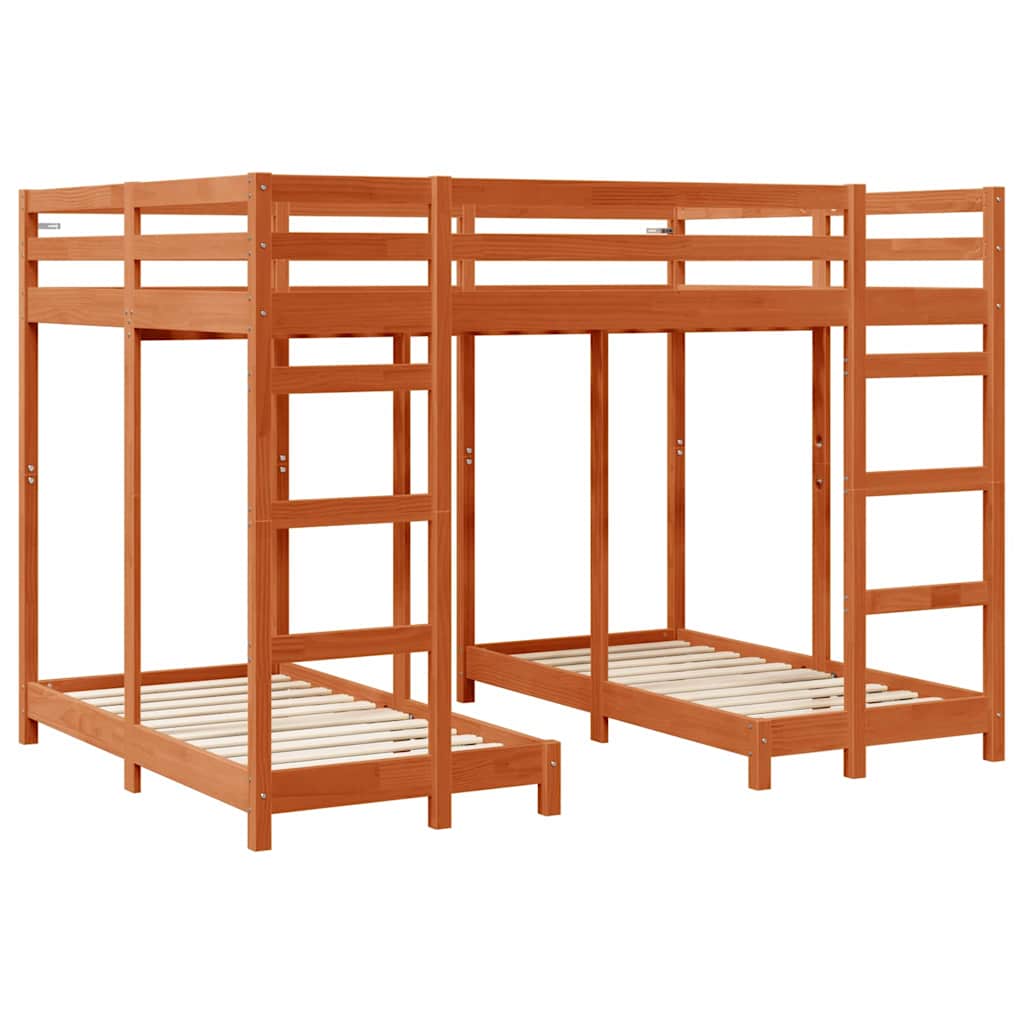 Cadre de lit superposé triple Marron cire 140 x 200 cm - XIOS