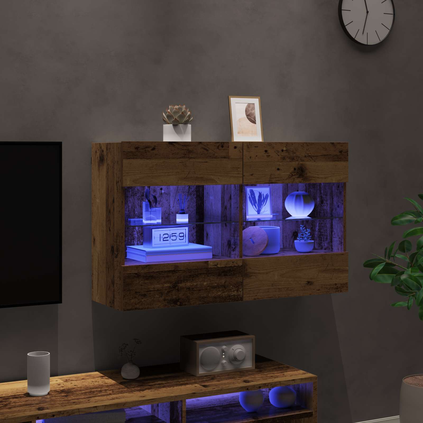 Meuble TV mural Montage mural Bois Ancien 98,5 x 30 x 60,5 cm - XIOS