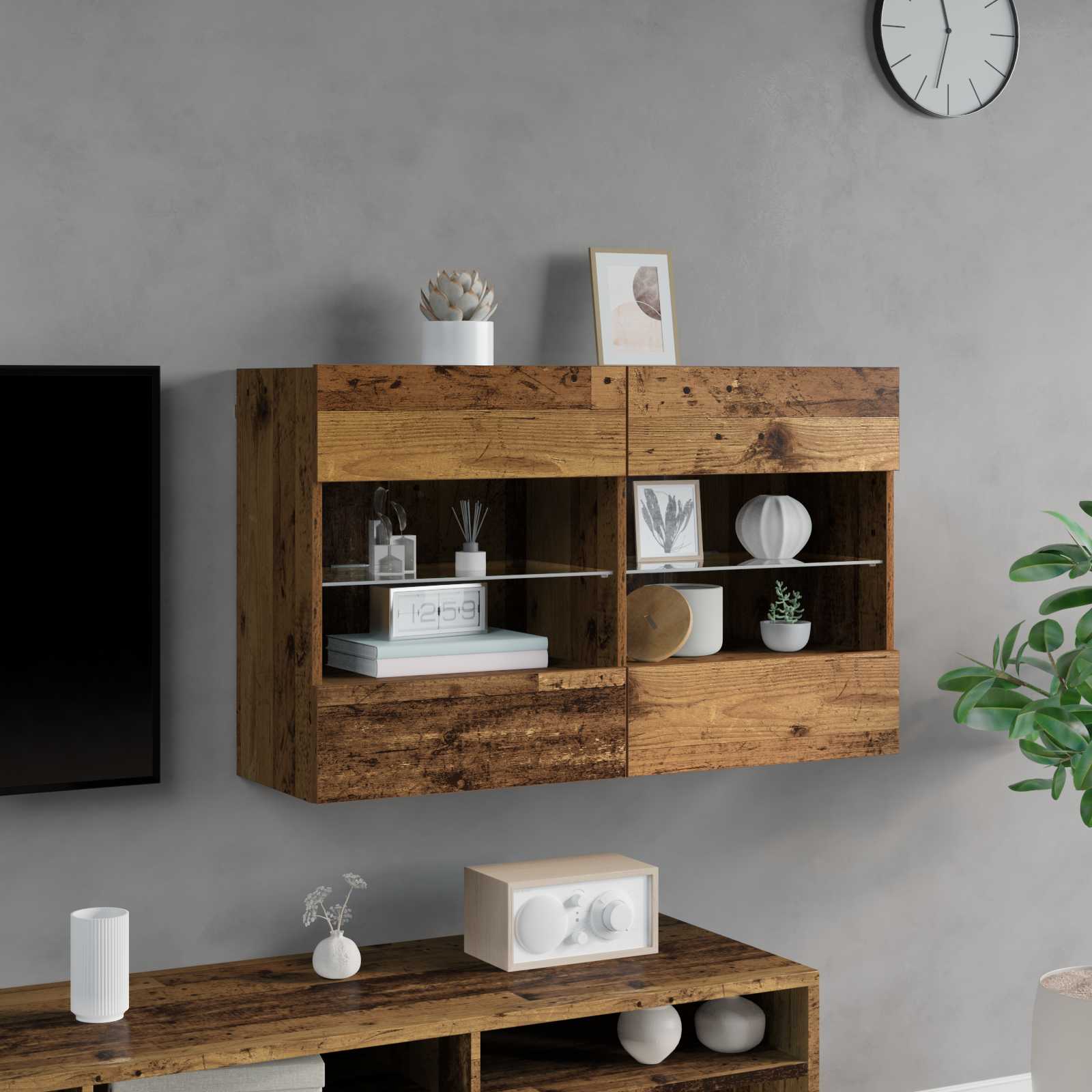 Meuble TV mural Montage mural Bois Ancien 98,5 x 30 x 60,5 cm - XIOS