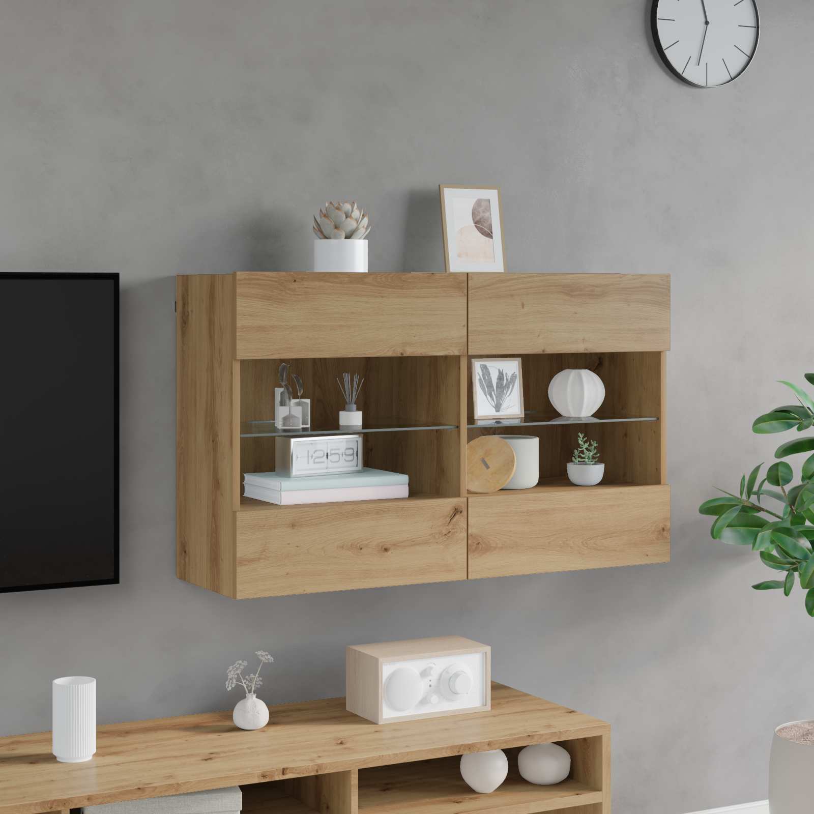 Meuble TV mural Chêne artisanal 98,5 x 30 x 60,5 cm - XIOS