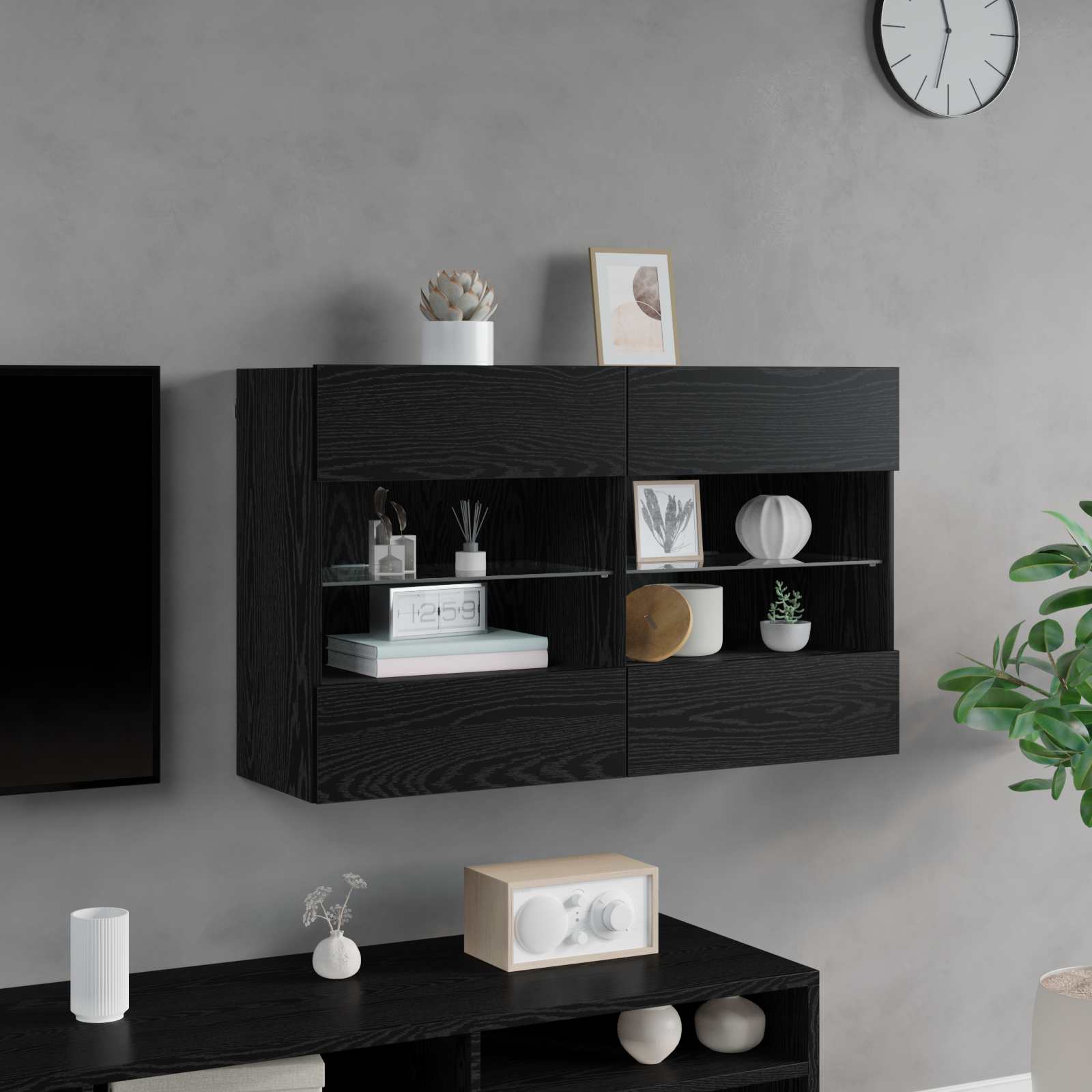 Meuble TV mural Montage mural Chêne noir 98,5 x 30 x 60,5 cm - XIOS