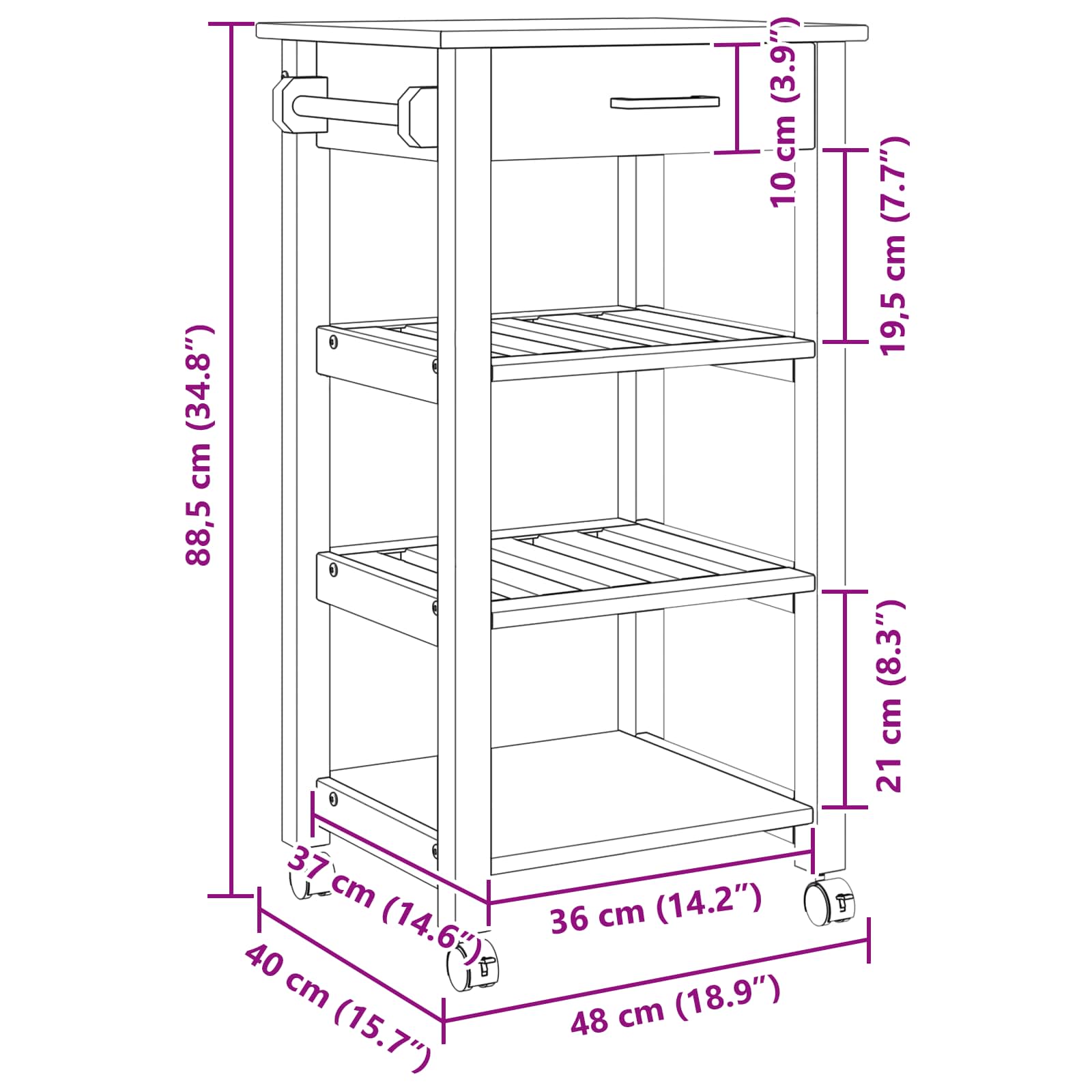 Chariot de cuisine Uni Noir 88,5 x 40 x 48 cm - XIOS