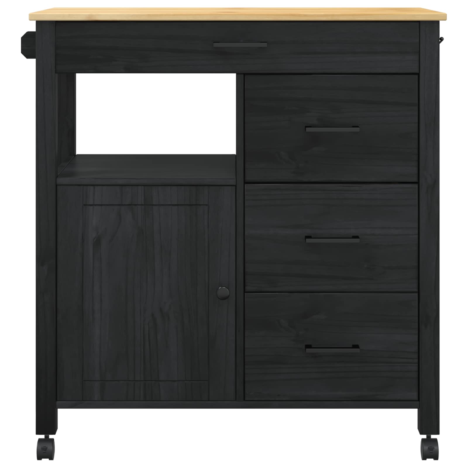 Chariot de cuisine Noir 88,5 x 40 x 84 cm Bois de Pin Massif - XIOS