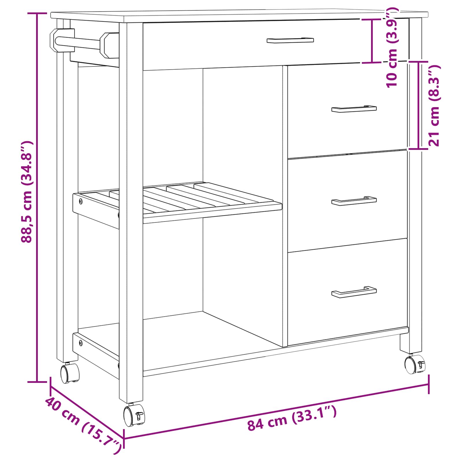 Chariot de cuisine MONZA Noir 84 x 40 x 88,5 cm - XIOS
