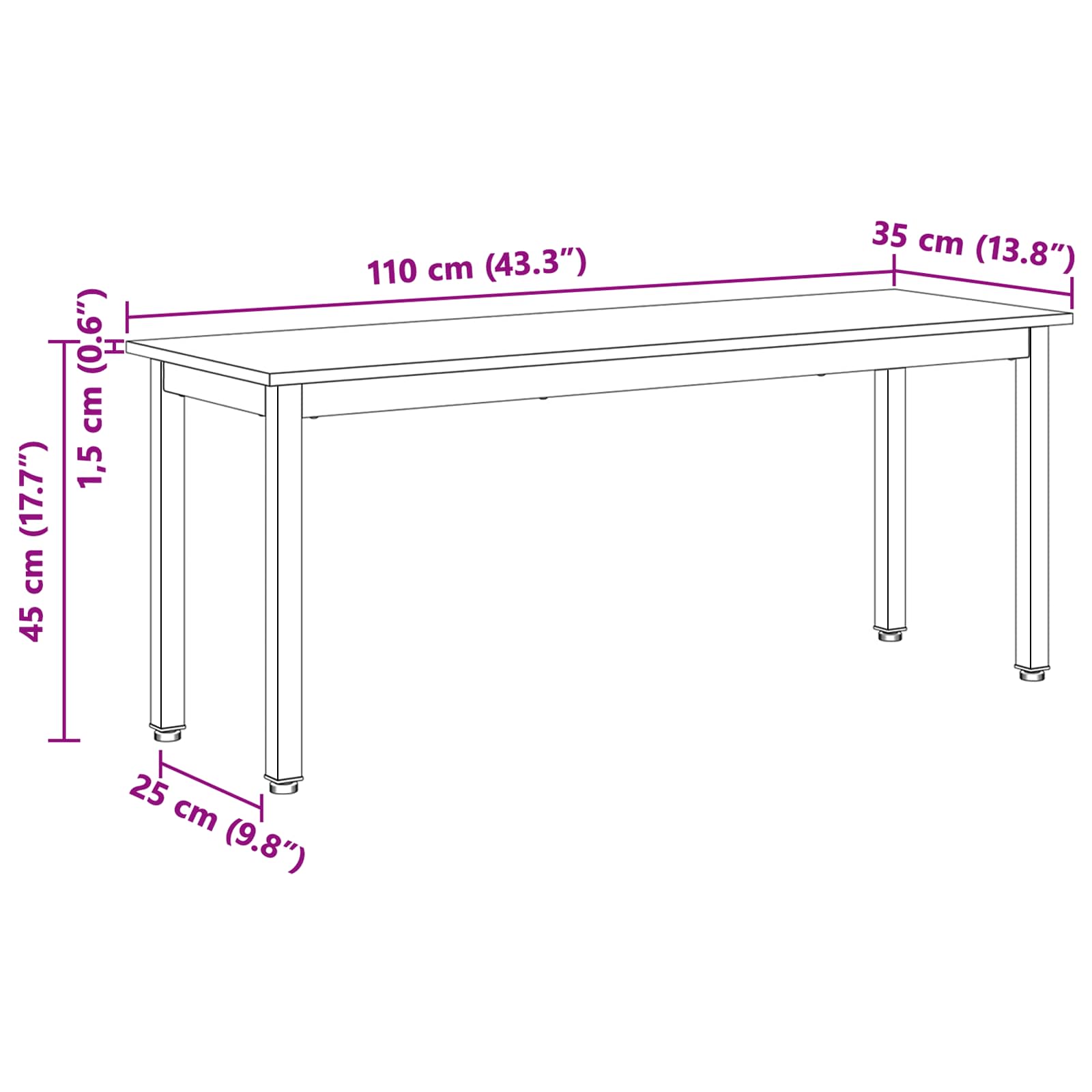 banc Blanc 110 x 35 x 45 cm Bois de pin massif - XIOS