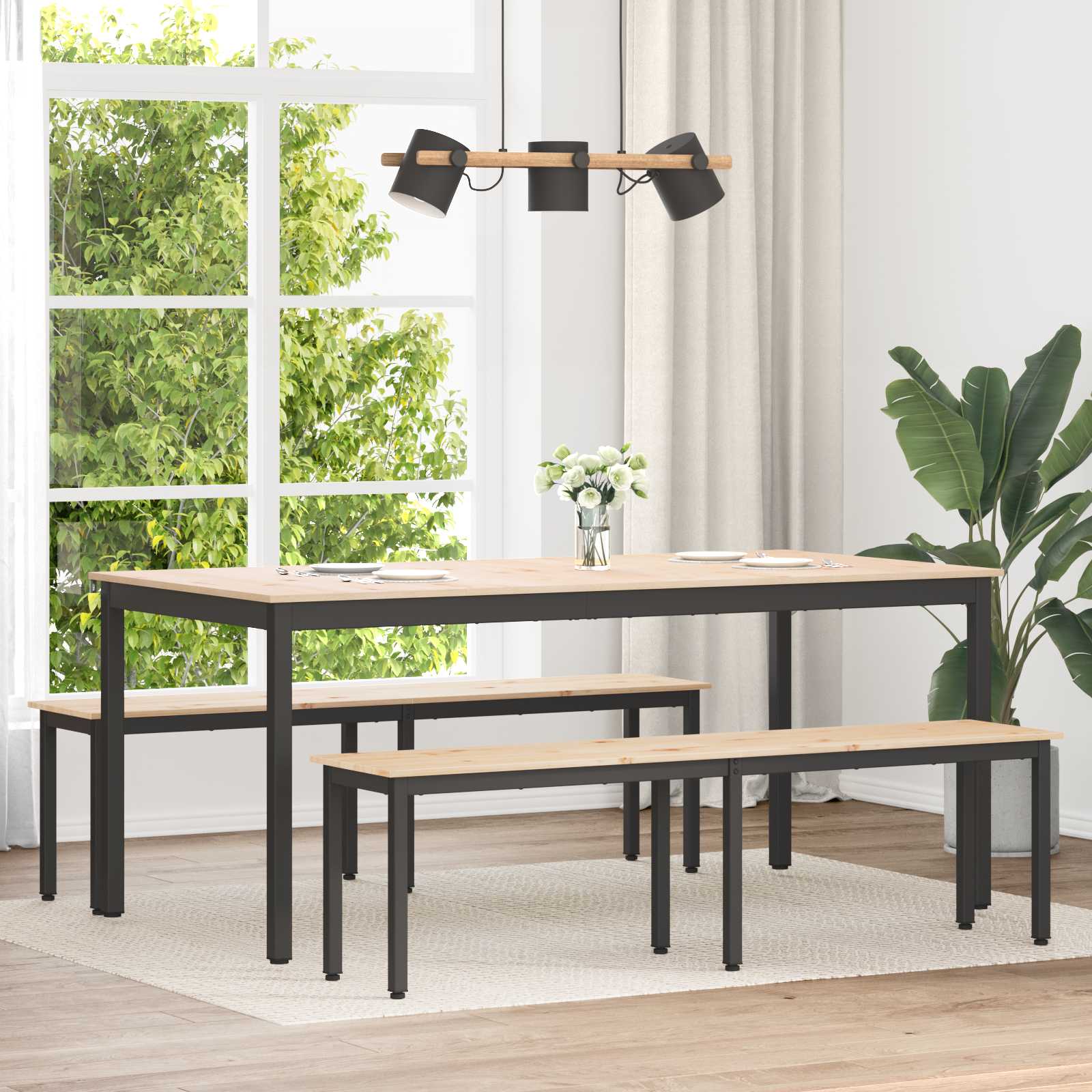 banc Naturel 160 x 35 x 45 cm Bois de pin massif - XIOS