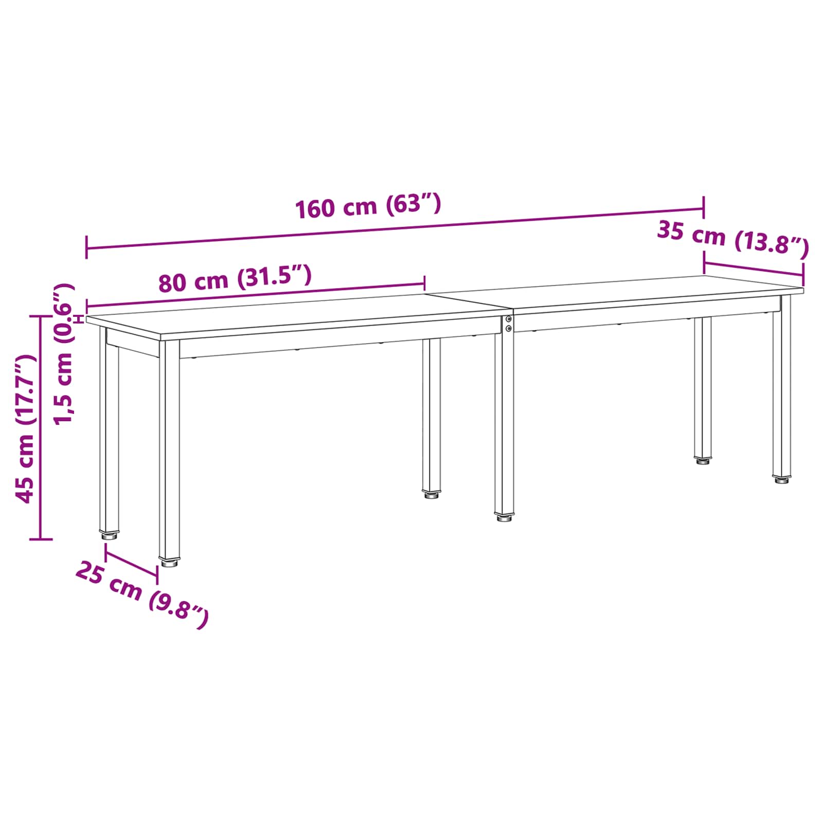 banc Blanc 160 x 35 x 45 cm Bois de pin massif