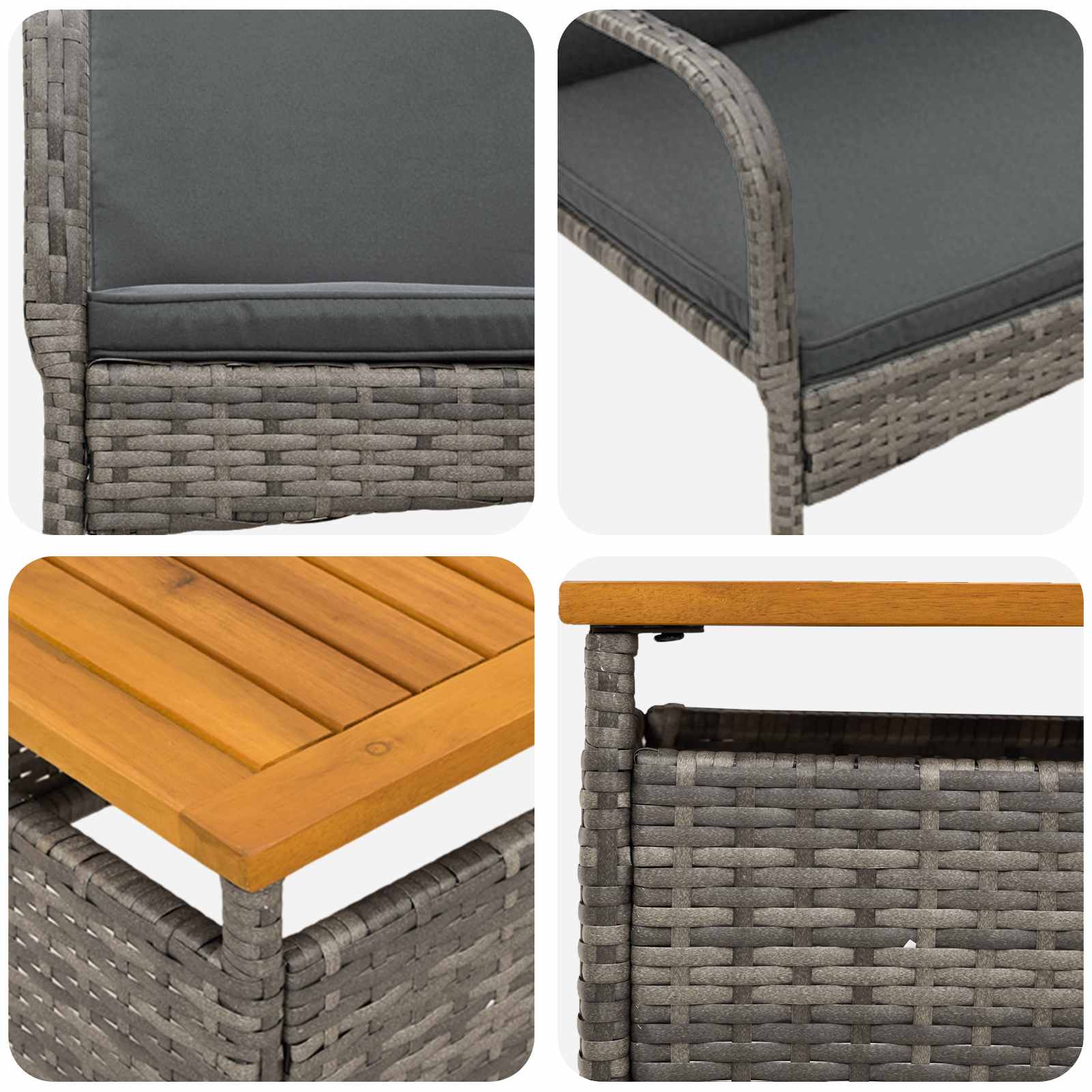 Ensemble bistro de jardin avec coussin 3 pcs Gris polyrotin - XIOS