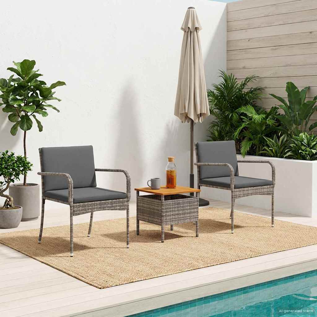 Ensemble bistro de jardin avec coussin 3 pcs Gris polyrotin - XIOS