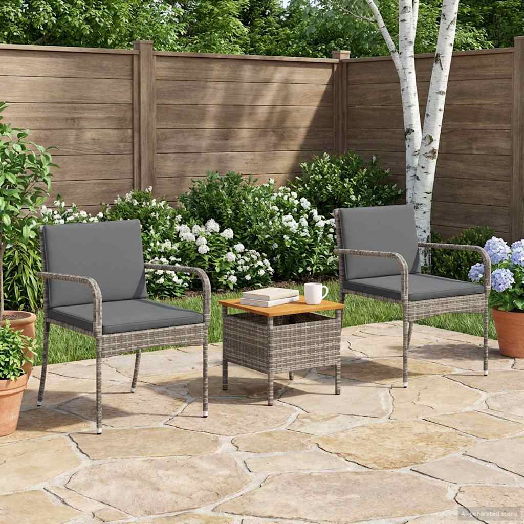 Ensemble bistro de jardin avec coussin 3 pcs Gris polyrotin - XIOS