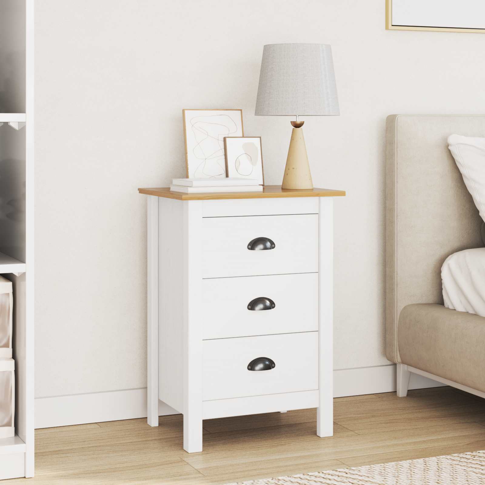 Cabinet de chevet HILL Blanc et marron miel 46 x 35 x 65 cm - XIOS
