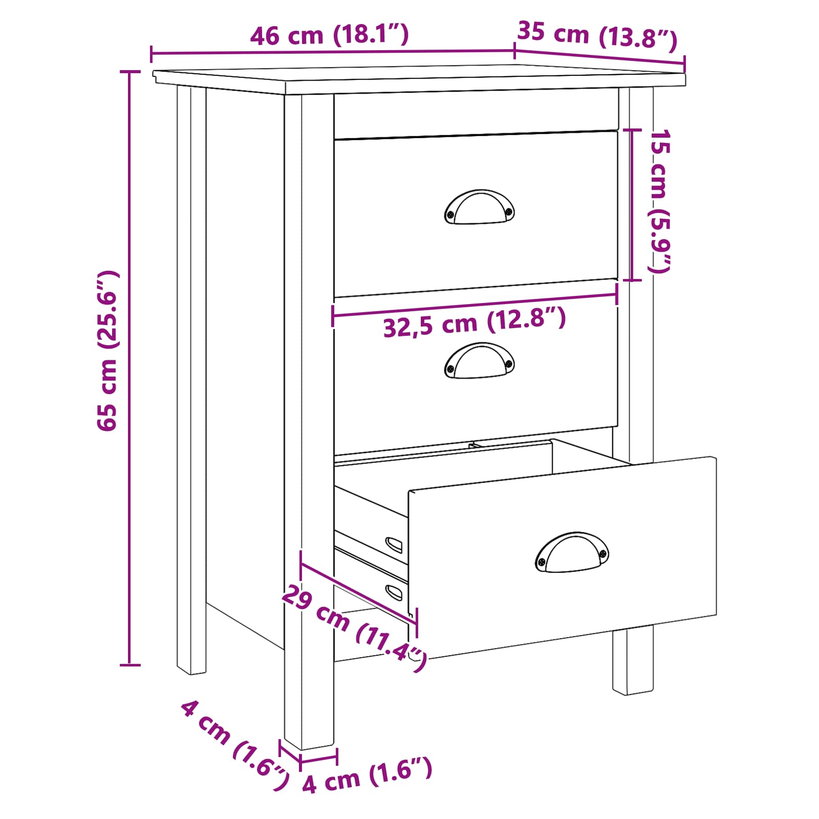 Cabinet de chevet HILL Blanc et marron miel 46 x 35 x 65 cm - XIOS
