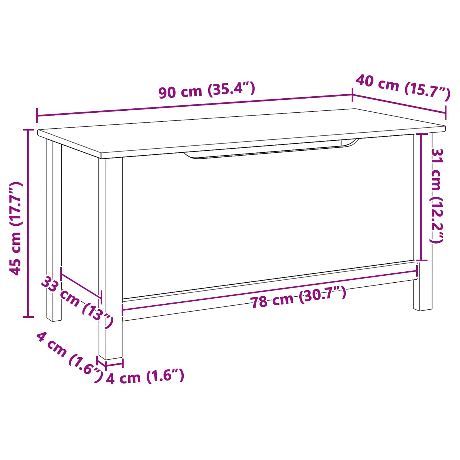 Boîte de rangement HILL Marron miel 90 x 40 x 45 cm Pin massif - XIOS