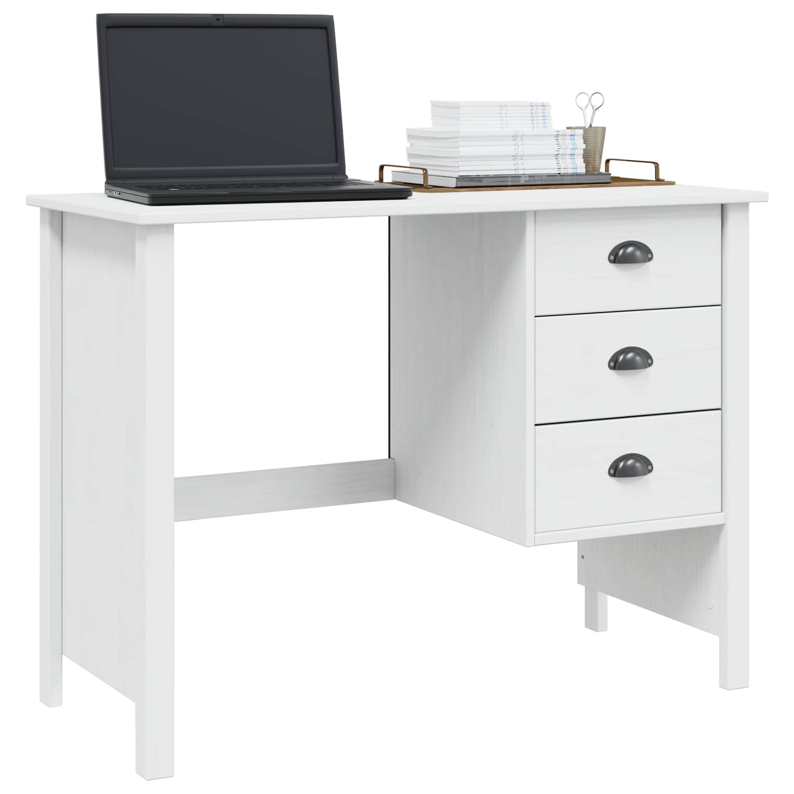 Bureau avec tiroirs Blanc 100 x 45 x 74 cm Bois de Pin Massif - XIOS