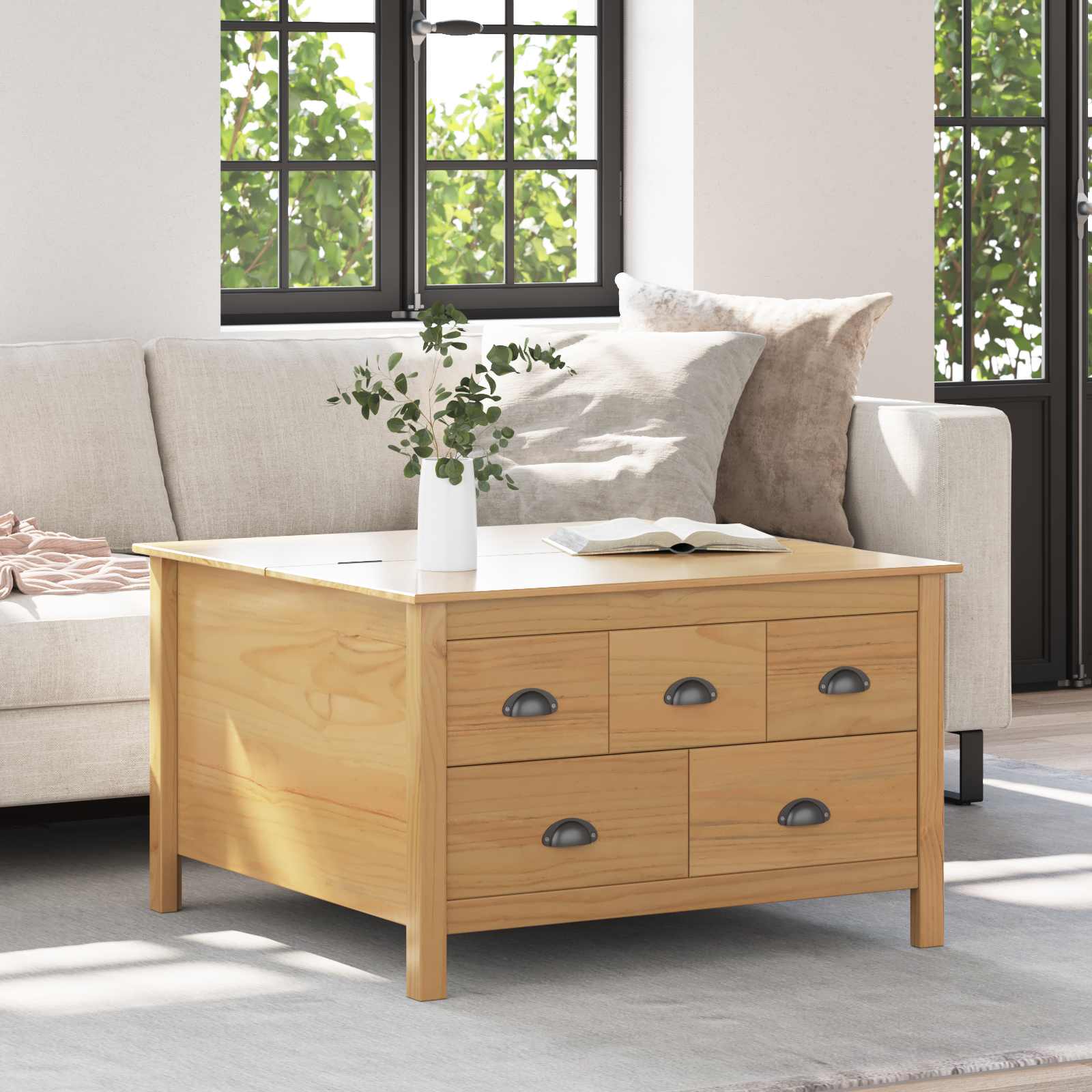 Table basse avec tiroir HILL Marron miel 79,5 x 79,5 x 49 cm