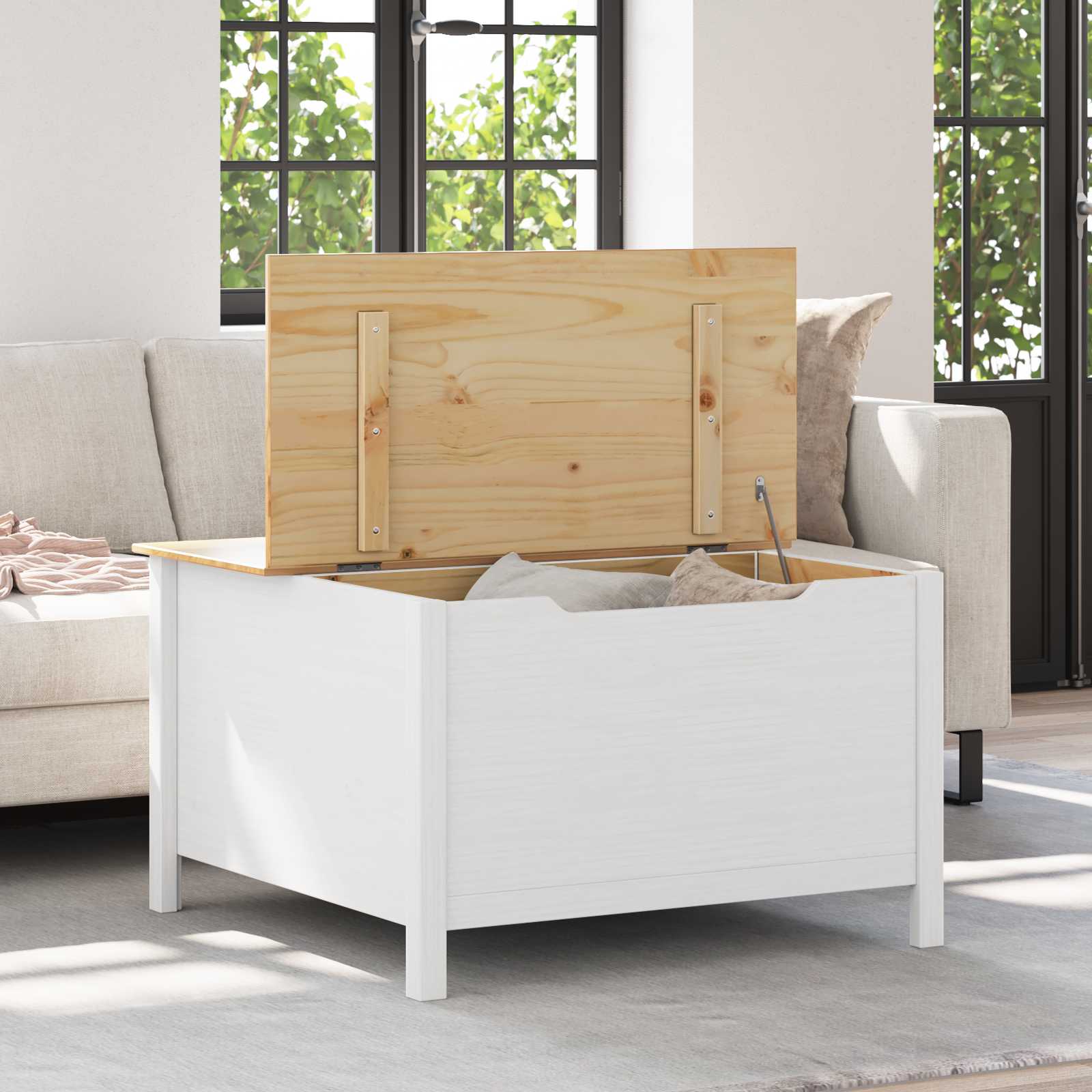 Table basse HILL Blanc et marron miel 79,5 x 79,5 x 49 cm