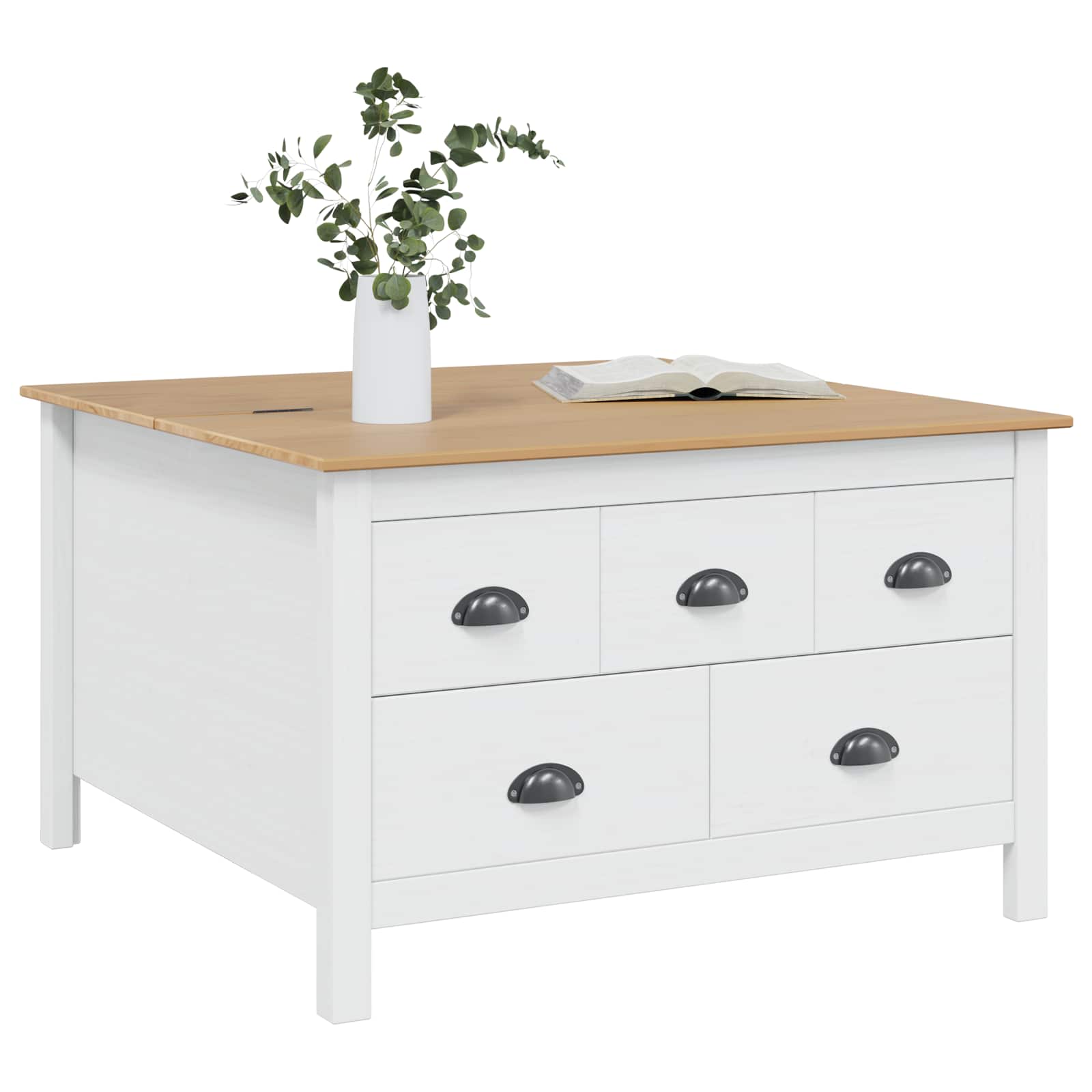 Table basse HILL Blanc et marron miel 79,5 x 79,5 x 49 cm