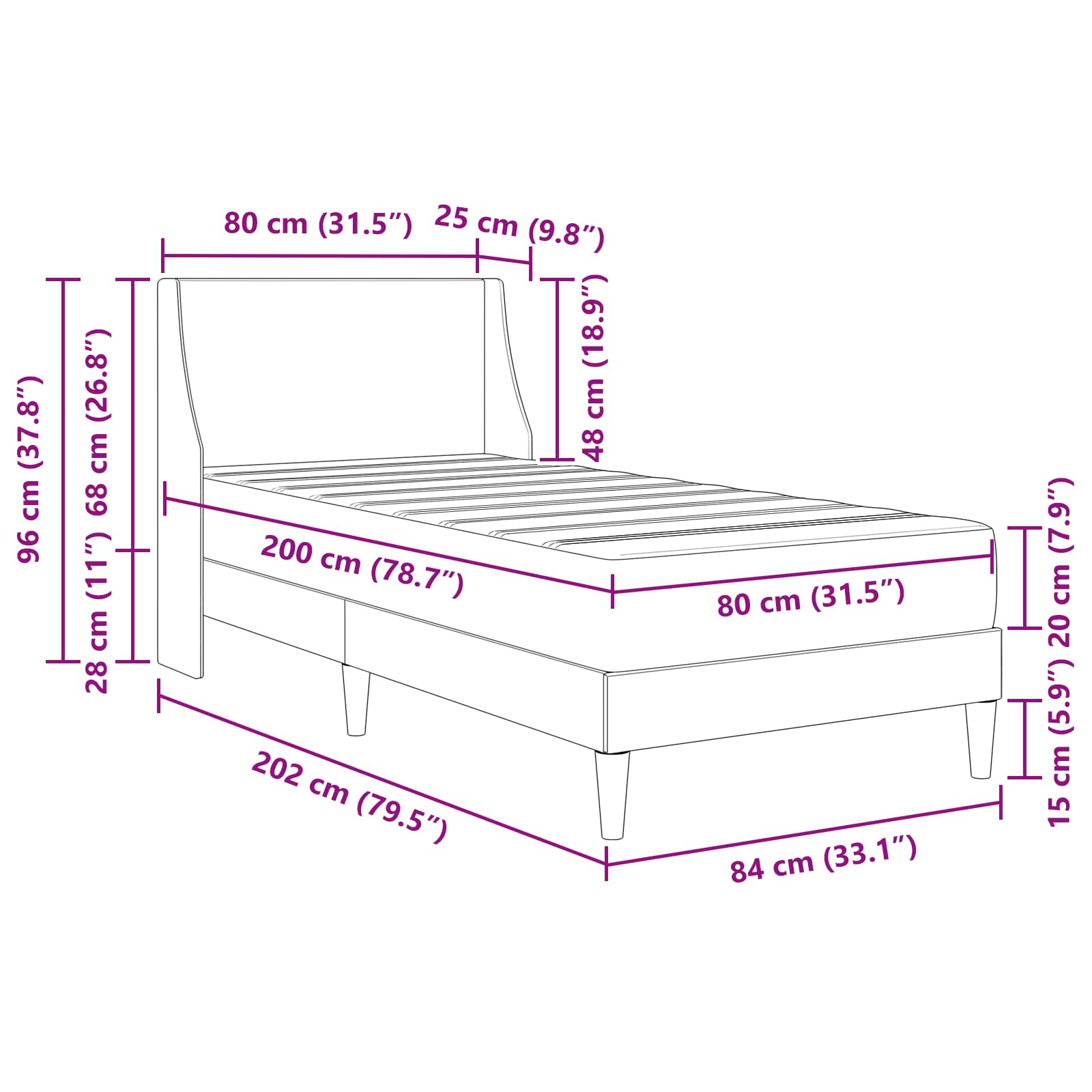 Cadre de lit avec matelas Gris clair 80x 200 cm Polyester - XIOS