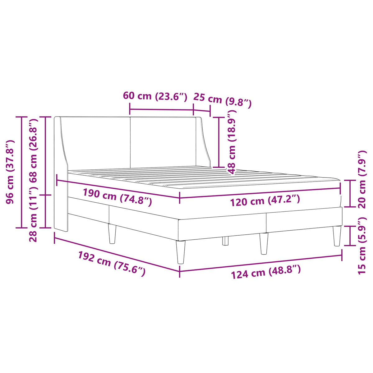 Cadre de lit avec matelas Taupe 120 x 190 cm Polyester