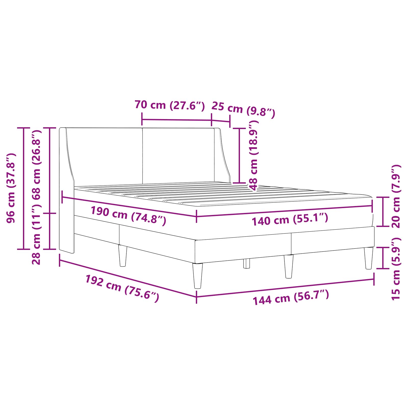 Cadre de lit avec matelas avec tête de lit Polyester - XIOS