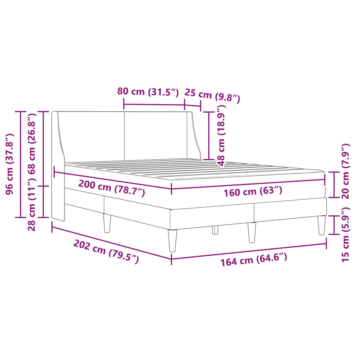 Cadre de lit avec matelas Gris clair 160 x 200 cm Polyester