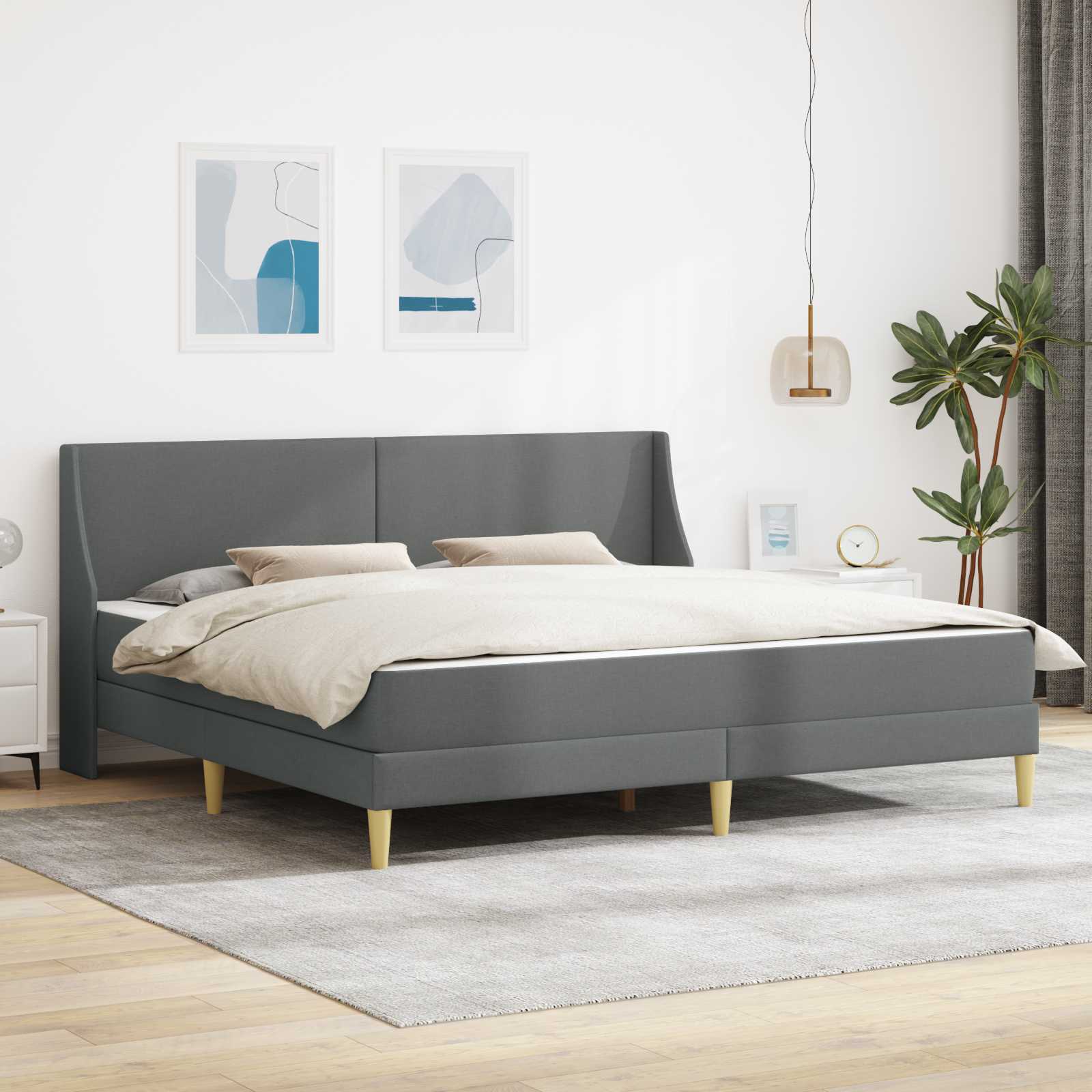 Cadre de lit avec matelas Gris foncé 180 x 200 cm Polyester - XIOS