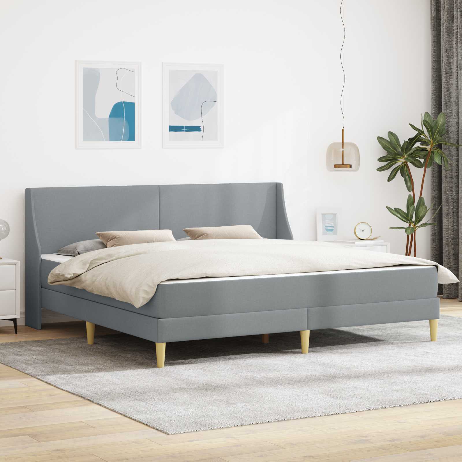 Cadre de lit avec matelas Gris clair 200 x 200 cm Polyester - XIOS