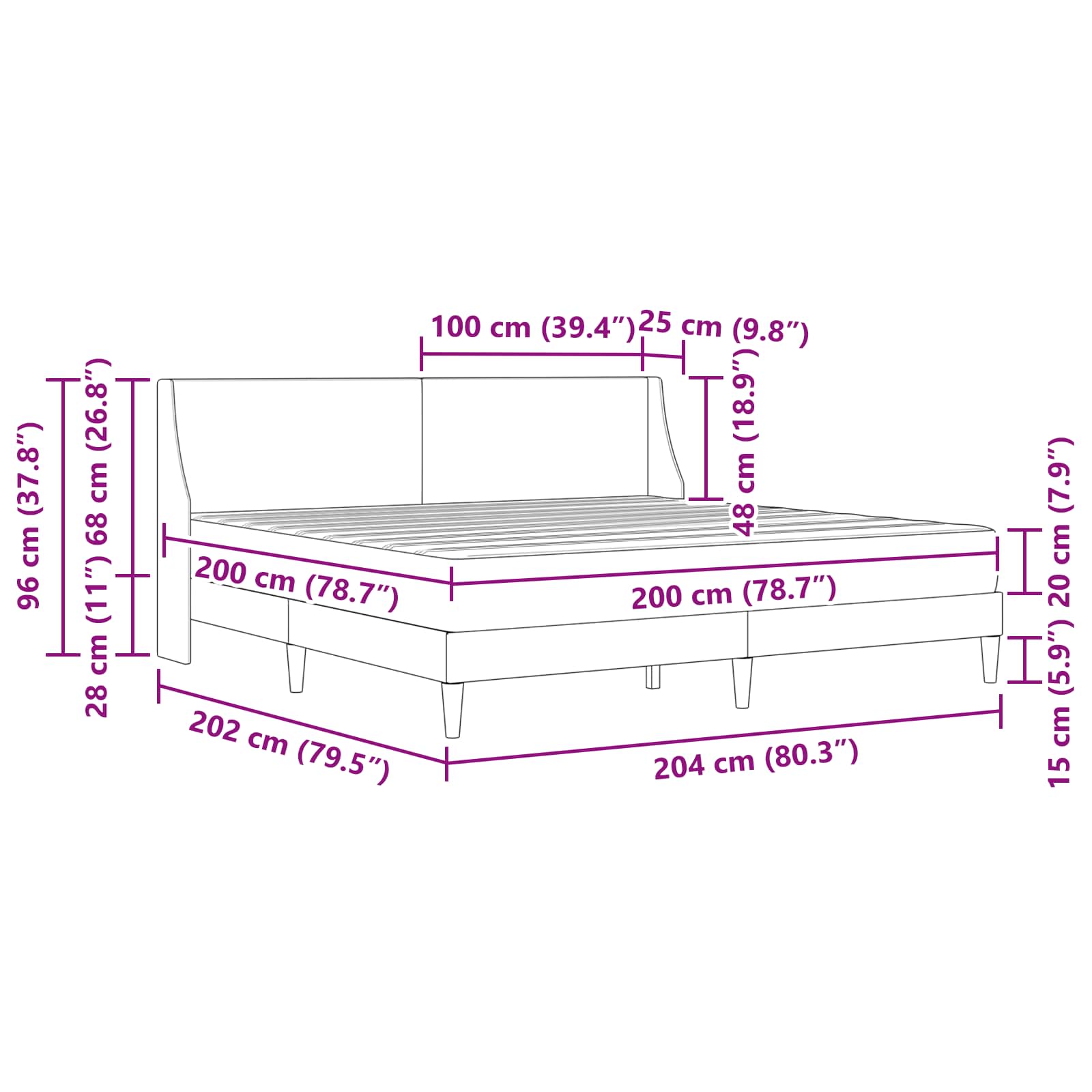 Cadre de lit avec matelas Gris clair 200 x 200 cm Polyester - XIOS