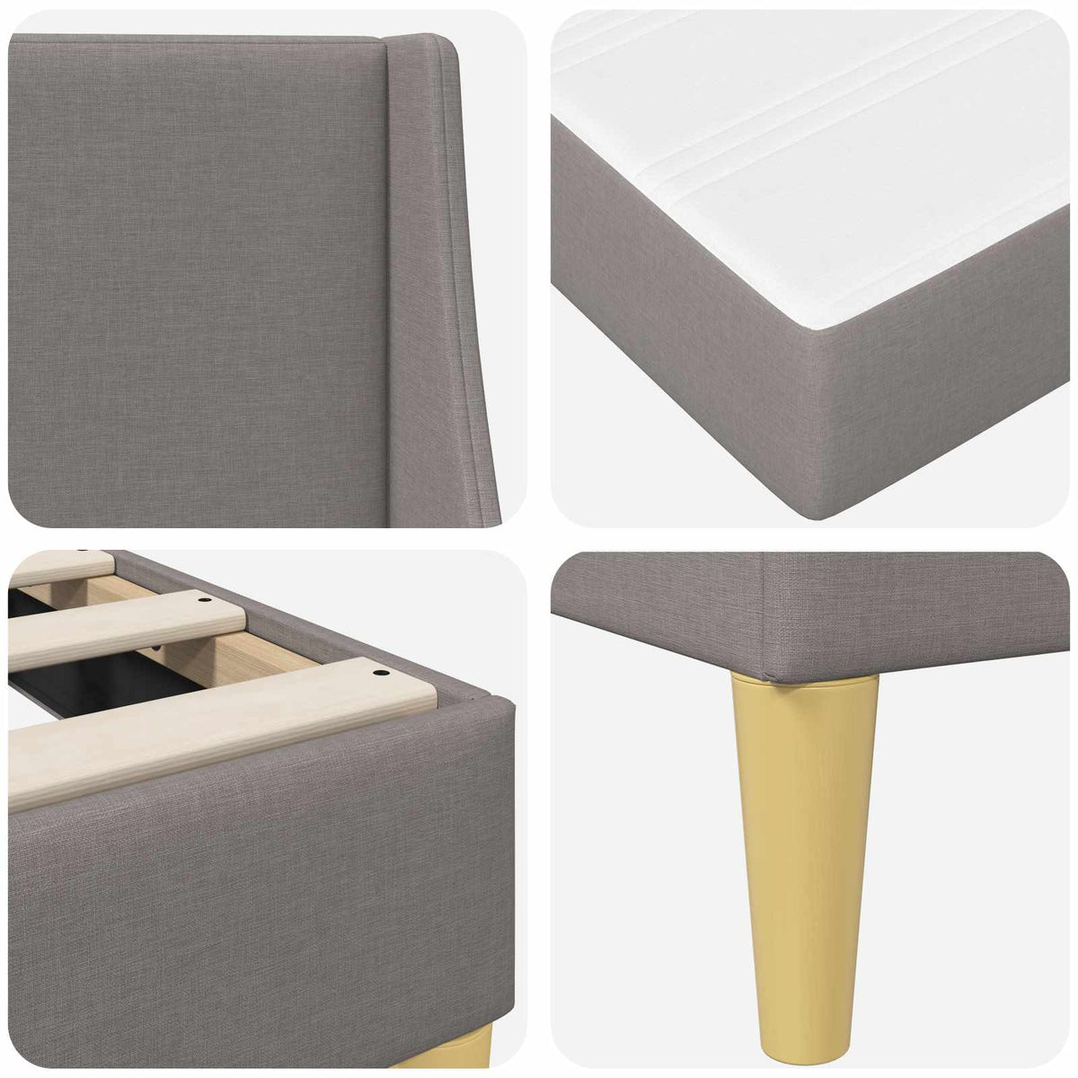 Cadre de lit avec matelas Taupe 200 x 200 cm Polyester