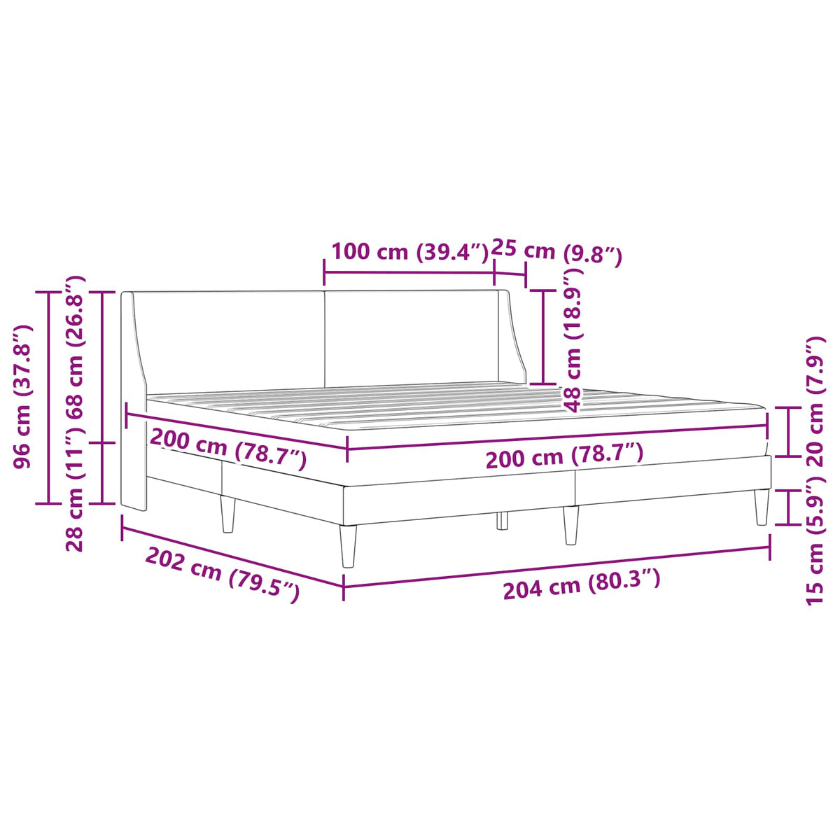 Cadre de lit avec matelas Bleu 200 x 200 cm Polyester