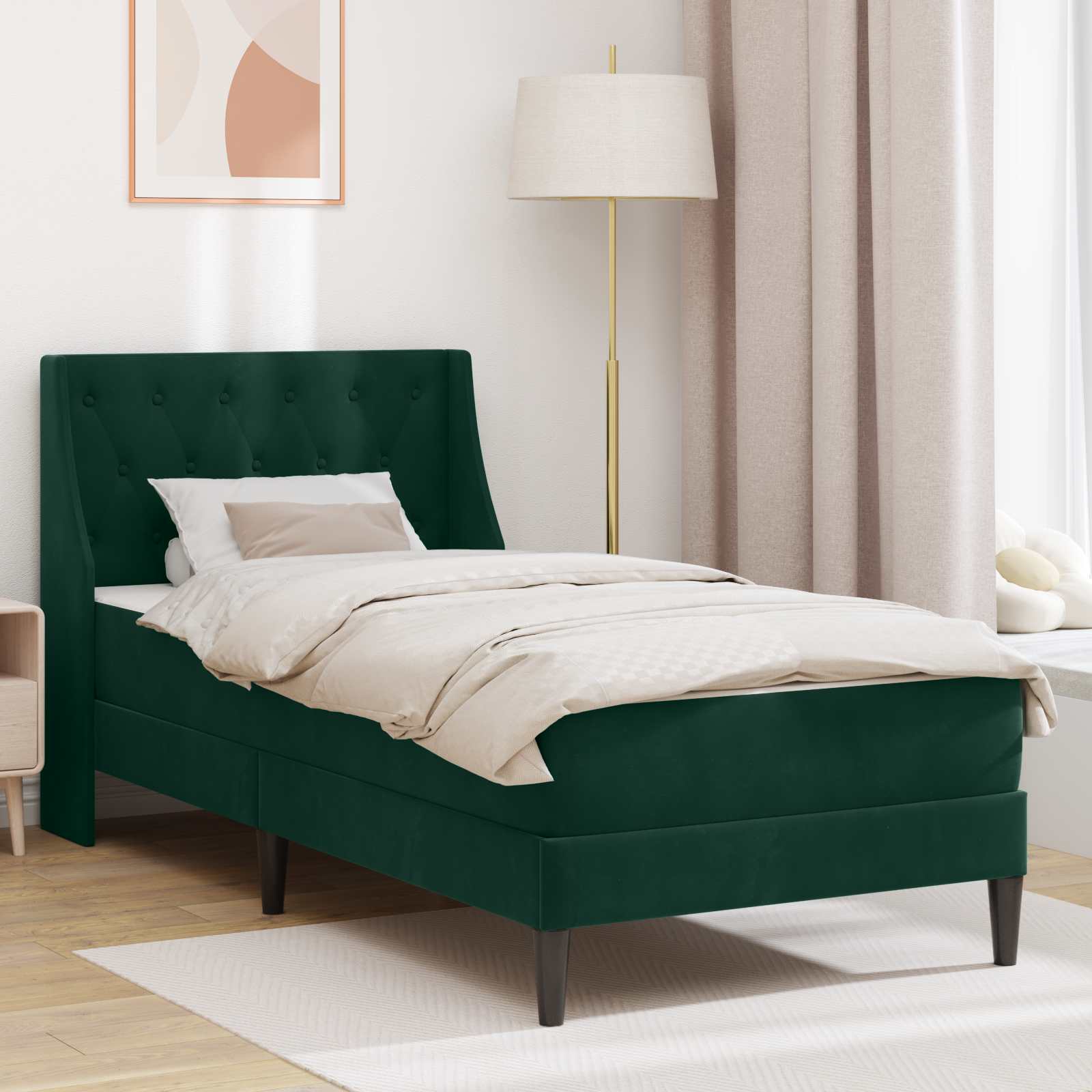 Cadre de lit avec matelas 2 pcs Vert foncé Velours - XIOS