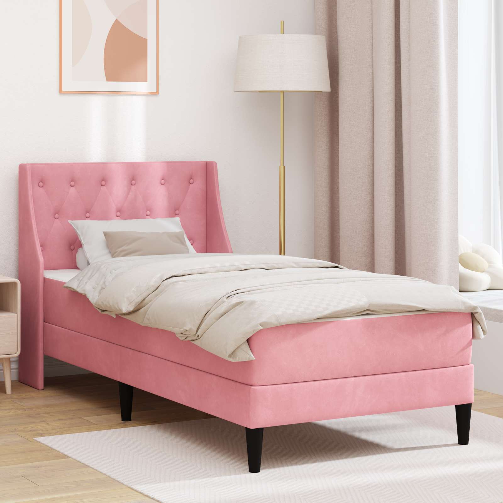 Cadre de lit avec matelas avec matelas Rose 80 x 200 cm Velours