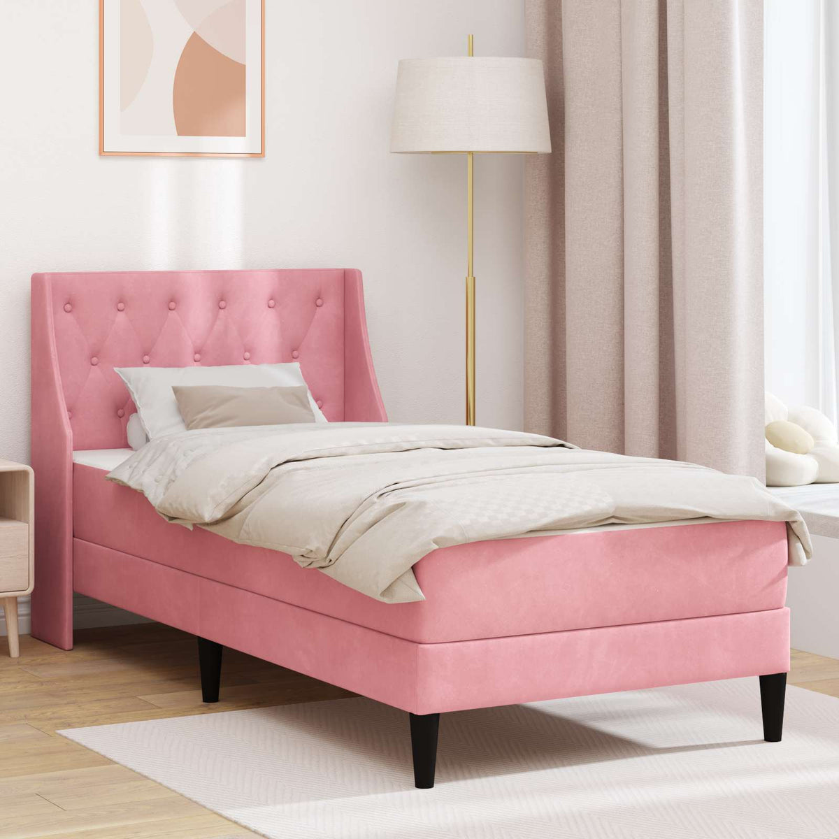 Cadre de lit avec matelas avec matelas Rose 80 x 200 cm Velours - XIOS