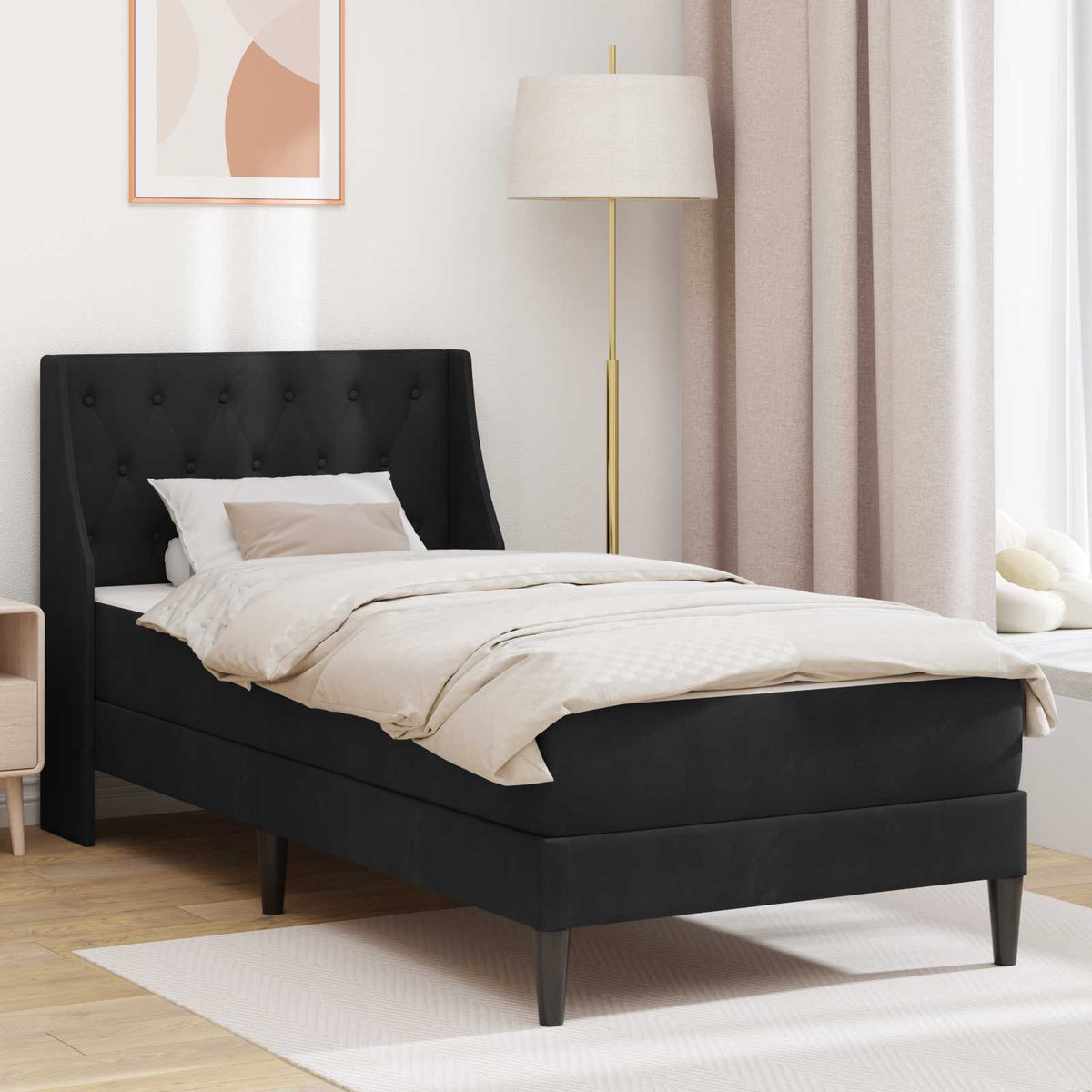 Cadre de lit avec matelas avec matelas Noir 80 x 200 cm Velours - XIOS