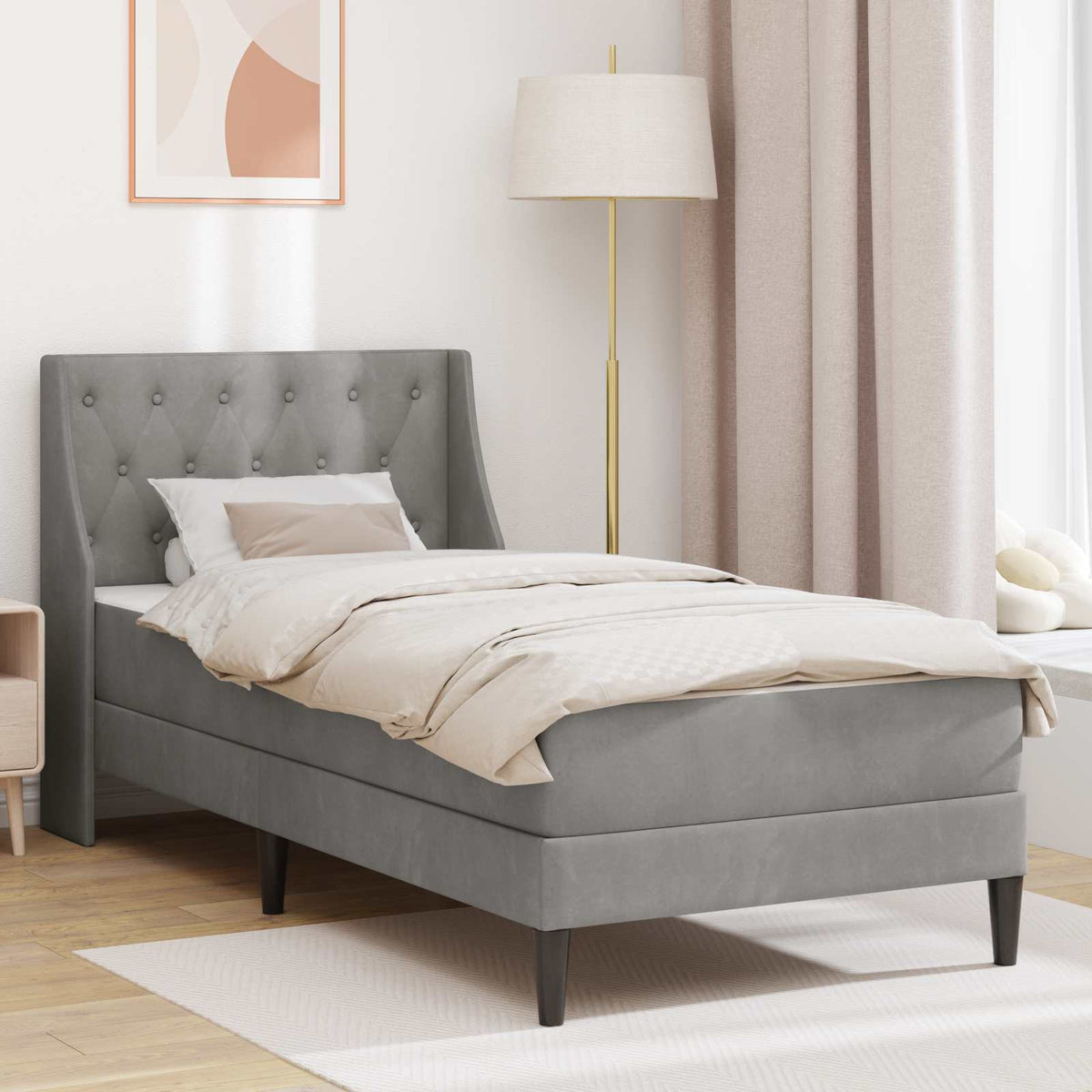 Cadre de lit avec matelas Gris clair 90 x 190 cm Velours - XIOS