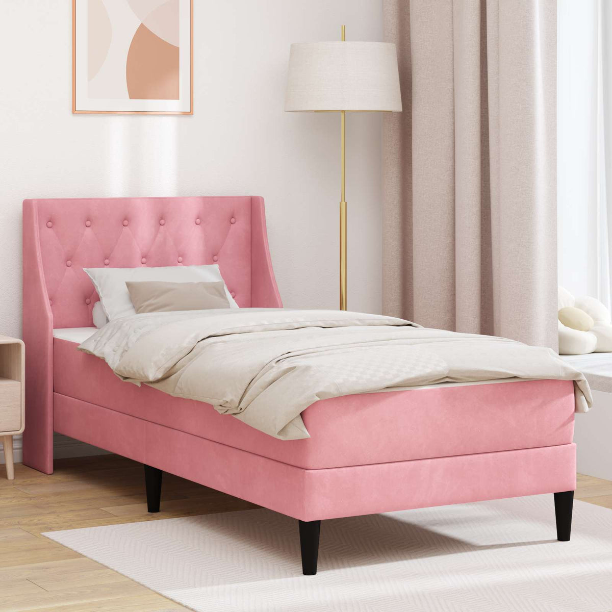 Cadre de lit avec matelas Rose 100 x 200 cm Velours