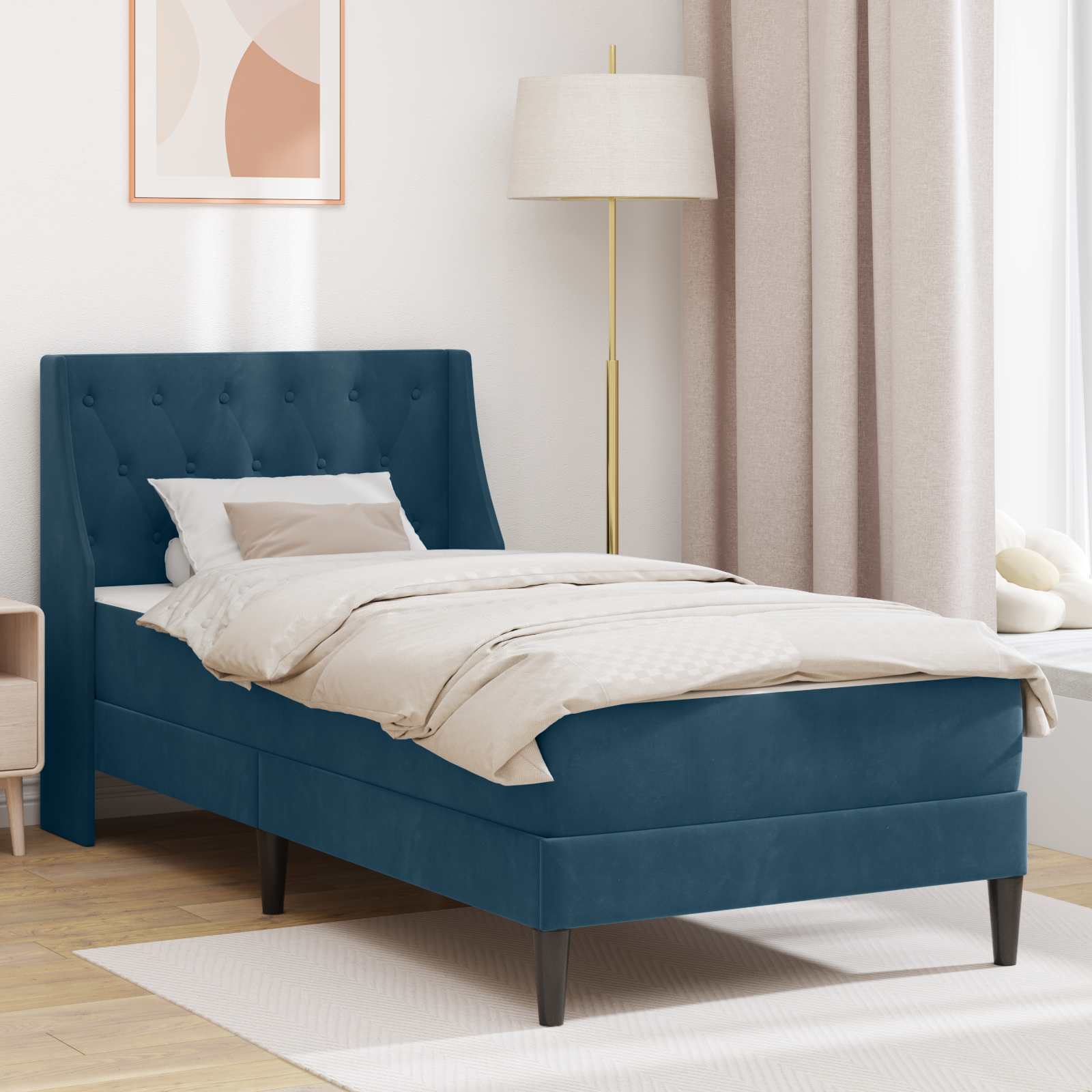 Cadre de lit avec matelas Bleu 100 x 200 cm Velours - XIOS