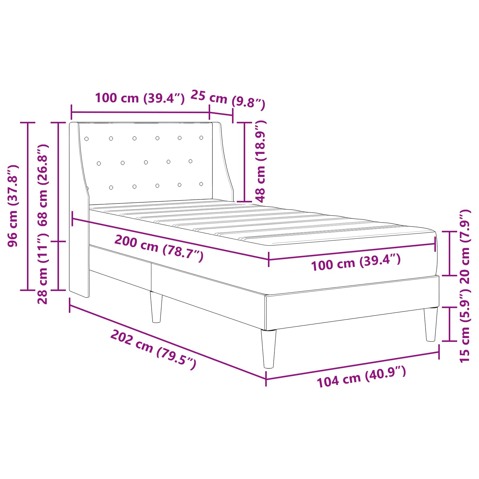 Cadre de lit avec matelas Bleu 100 x 200 cm Velours - XIOS