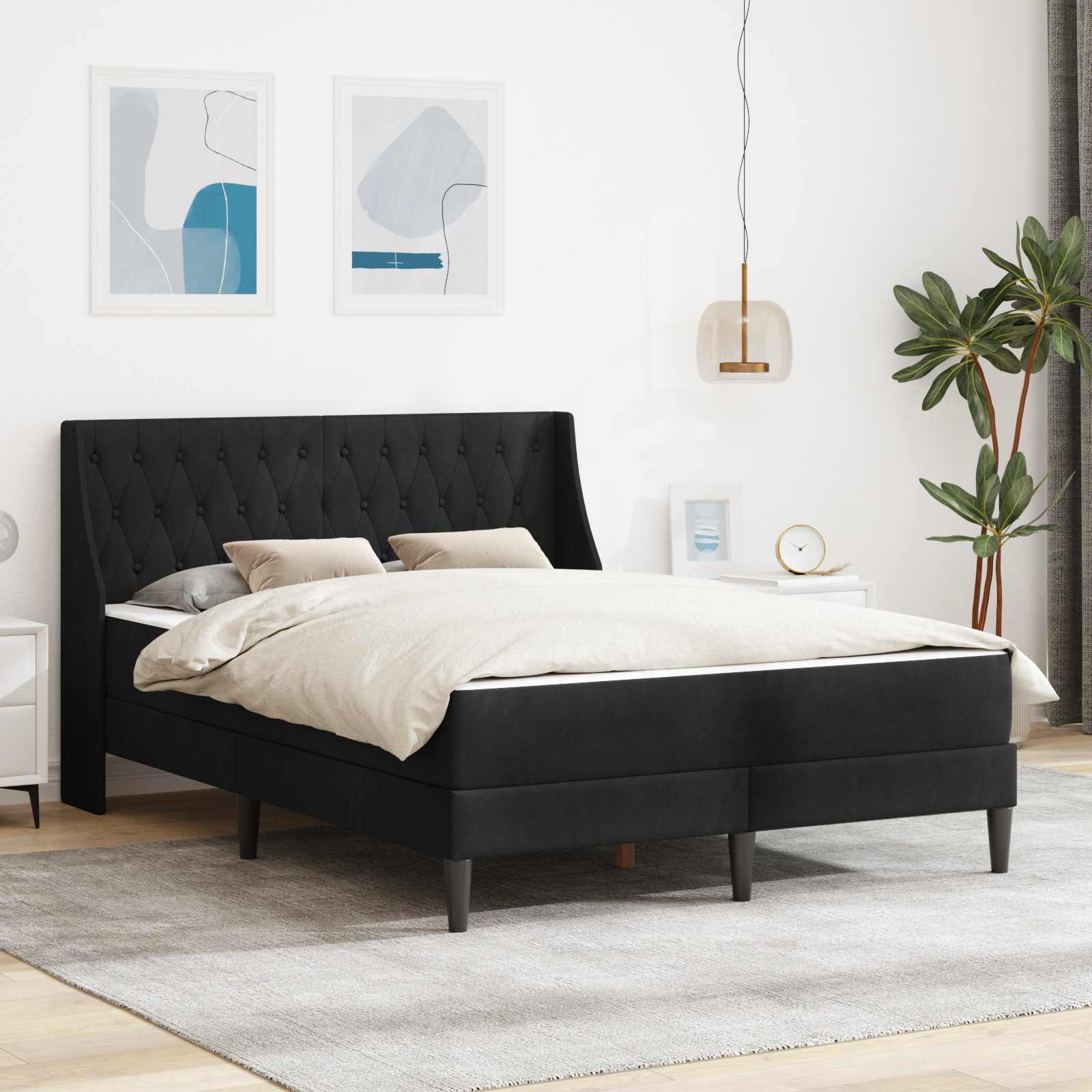 Cadre de lit avec matelas Noir 120 x 190 cm Velours - XIOS