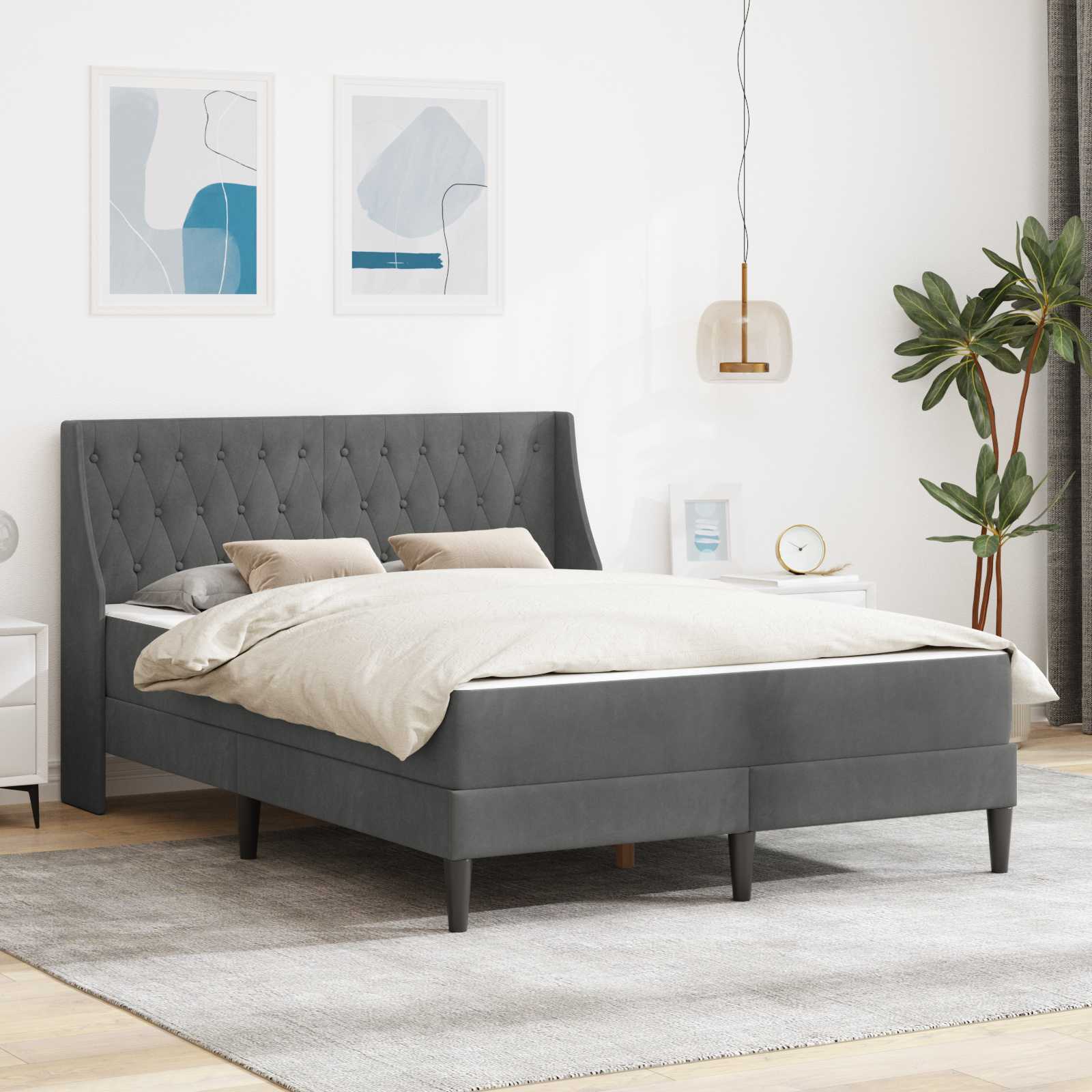 Cadre de lit avec matelas Gris foncé 120 x 200 cm Velours - XIOS