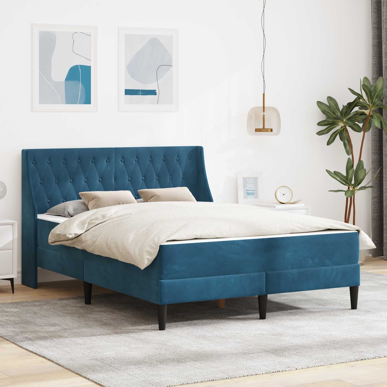 Cadre de lit avec matelas Montage mural 2 pcs Bleu Velours - XIOS