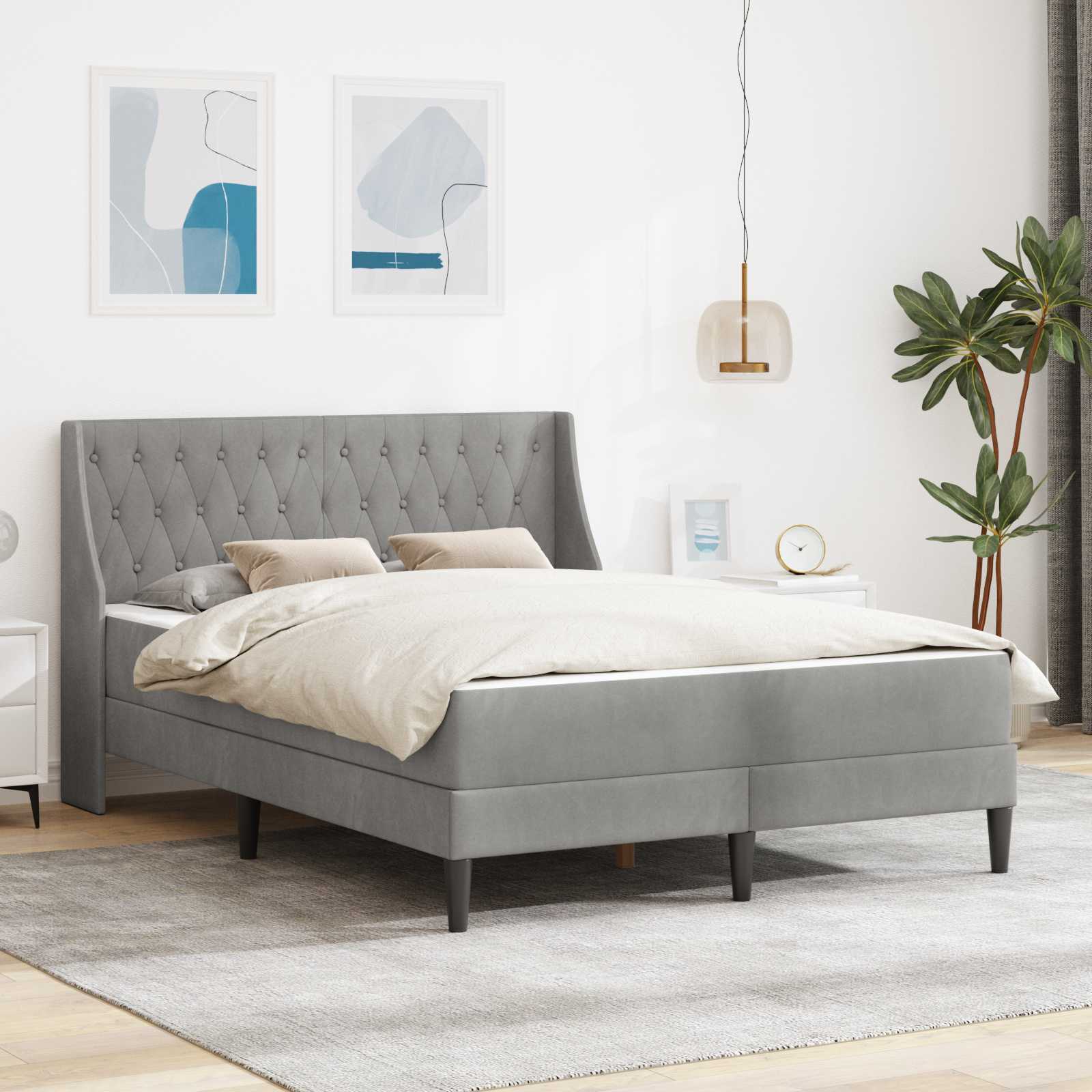 Cadre de lit avec matelas 2 pcs Gris clair Velours - XIOS