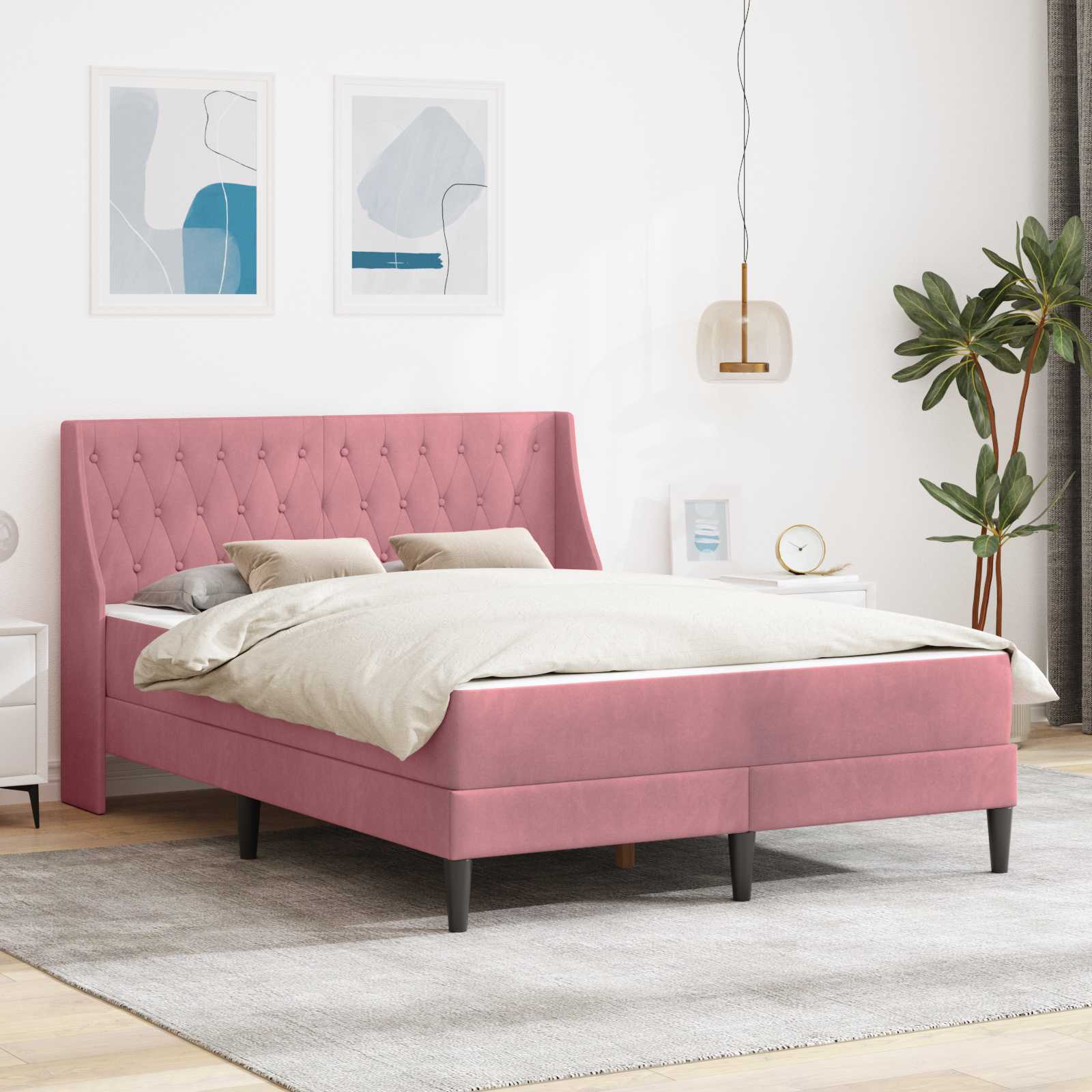Cadre de lit avec matelas Montage mural 2 pcs Rose Velours - XIOS