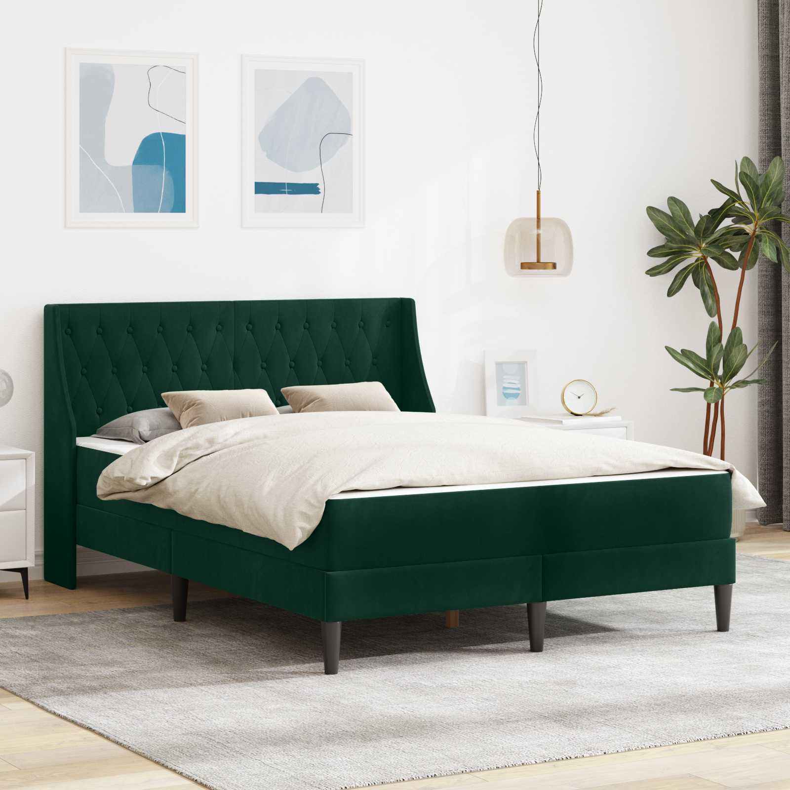 Cadre de lit avec matelas Vert foncé 180 x 200 cm Velours - XIOS