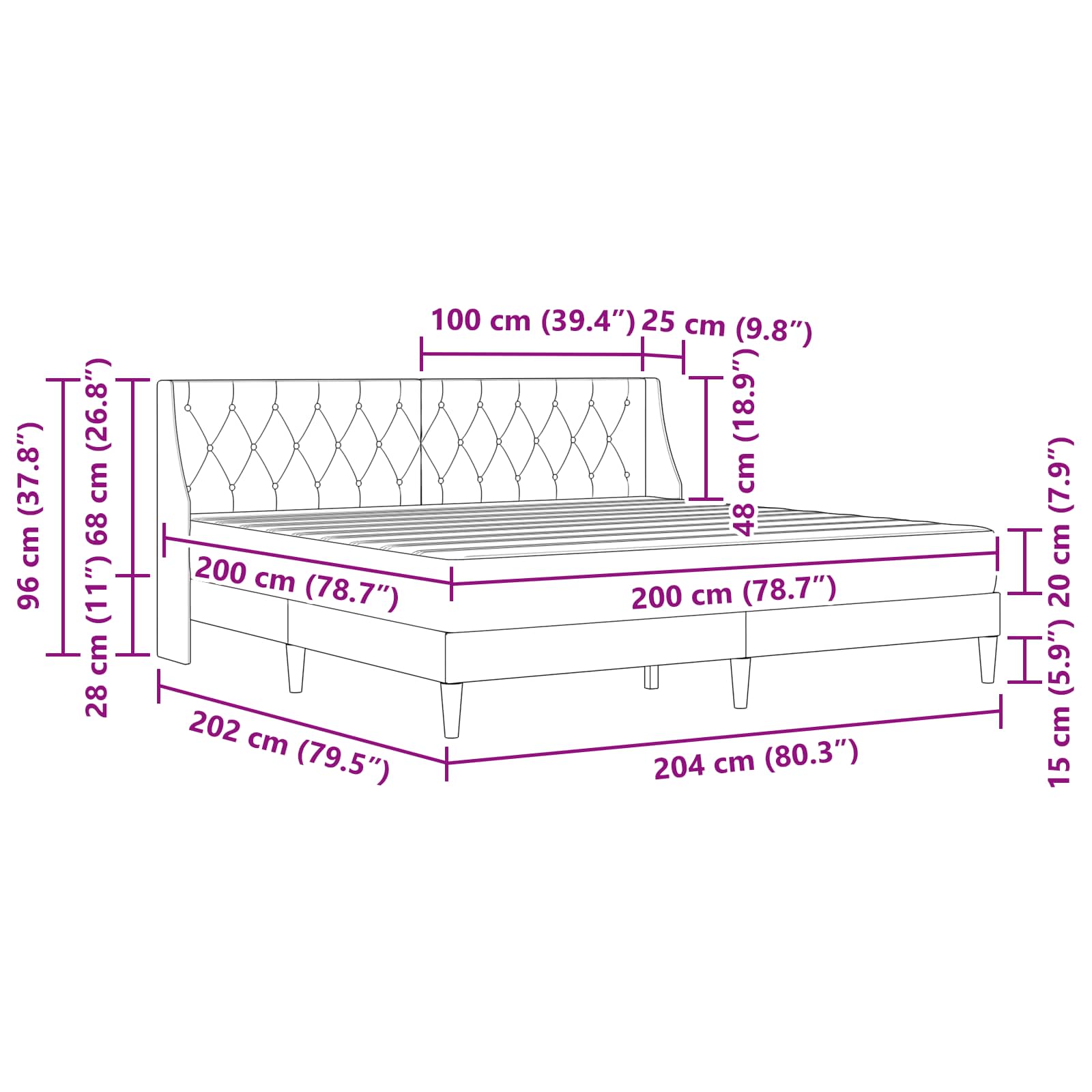 Cadre de lit avec matelas Gris foncé 200 x 200 cm Velours - XIOS