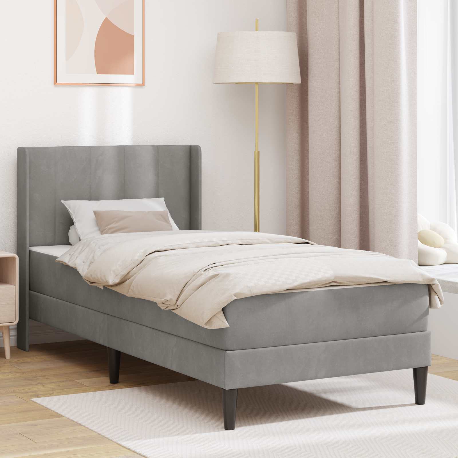 Cadre de lit avec matelas Gris clair 80 x 200 cm Velours