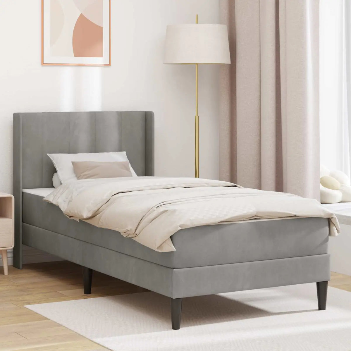 Cadre de lit avec matelas Gris clair 80 x 200 cm Velours - XIOS